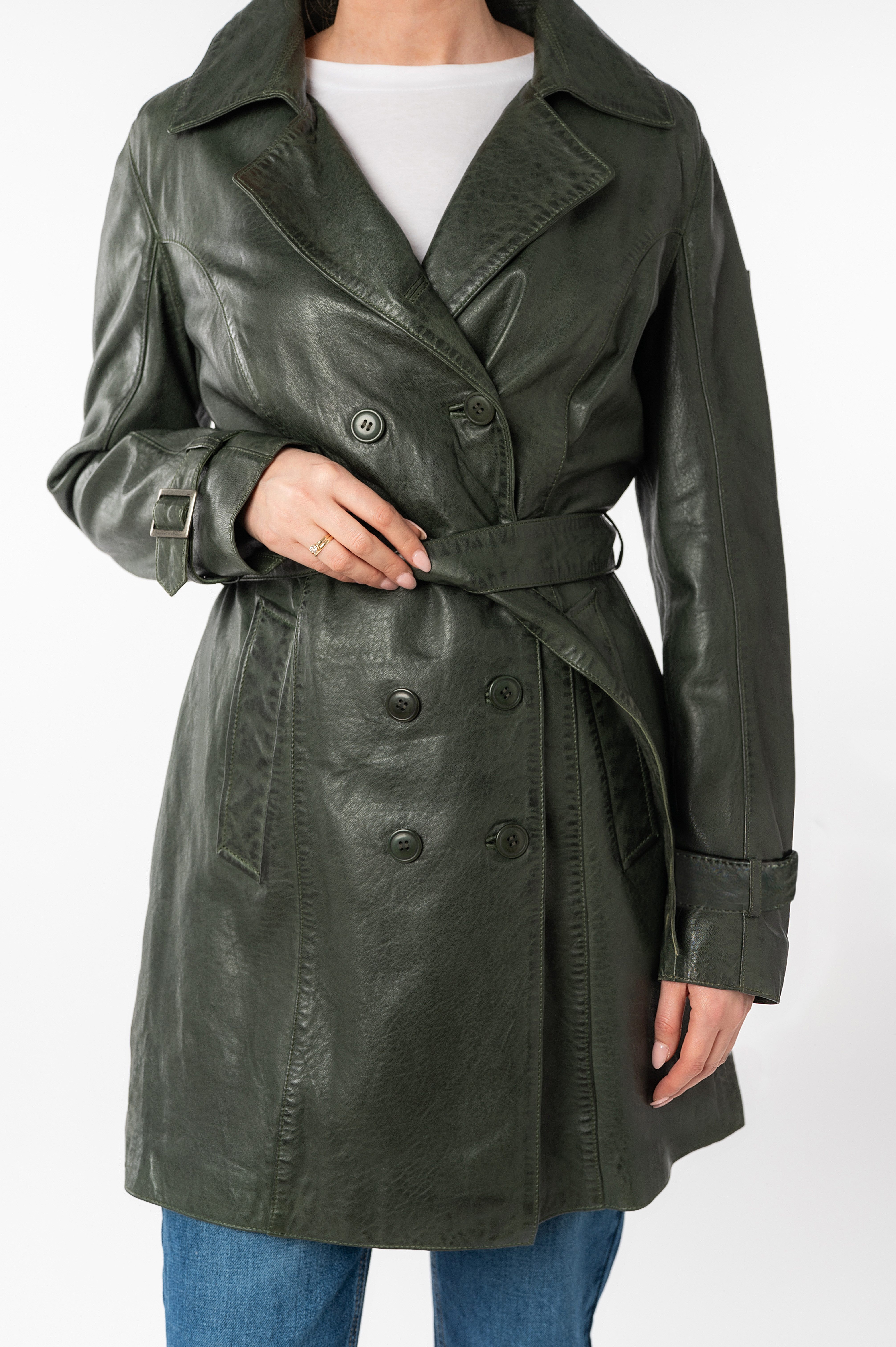Mauritius Lange, leren jas GWTaresa Leren trenchcoat met strikriem (2-delig, Met een bindceintuur)