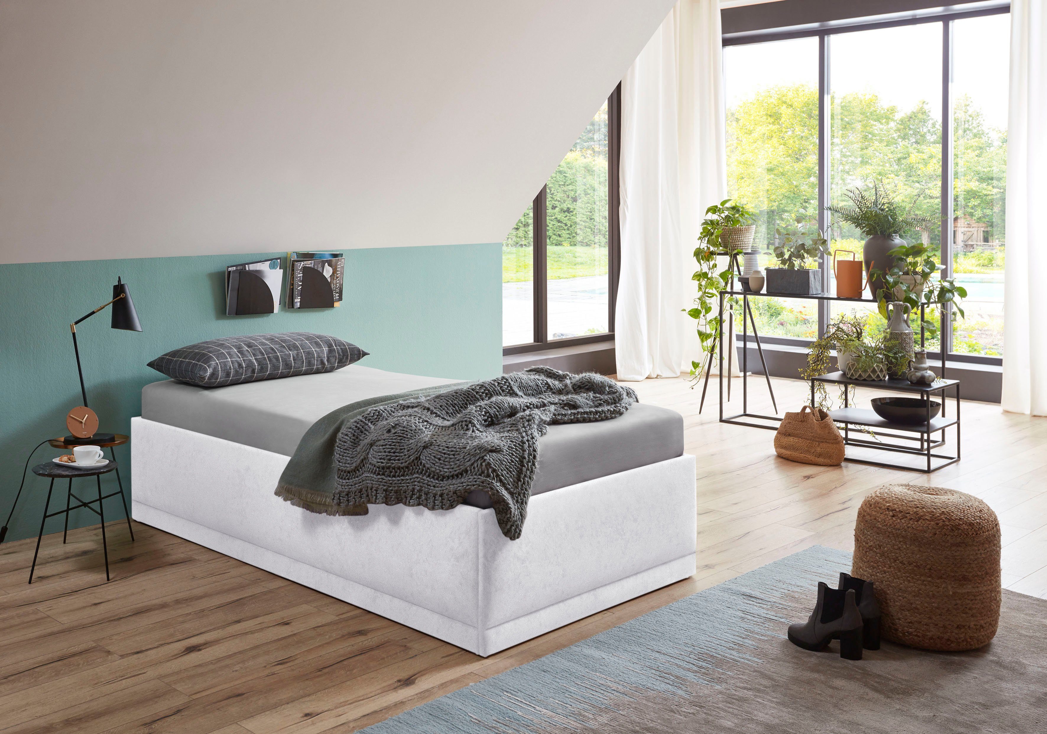 Westfalia Polsterbetten Gestoffeerd bed Texel Standaardhoogte met sierkussen, bedkist bij uitvoering met matras
