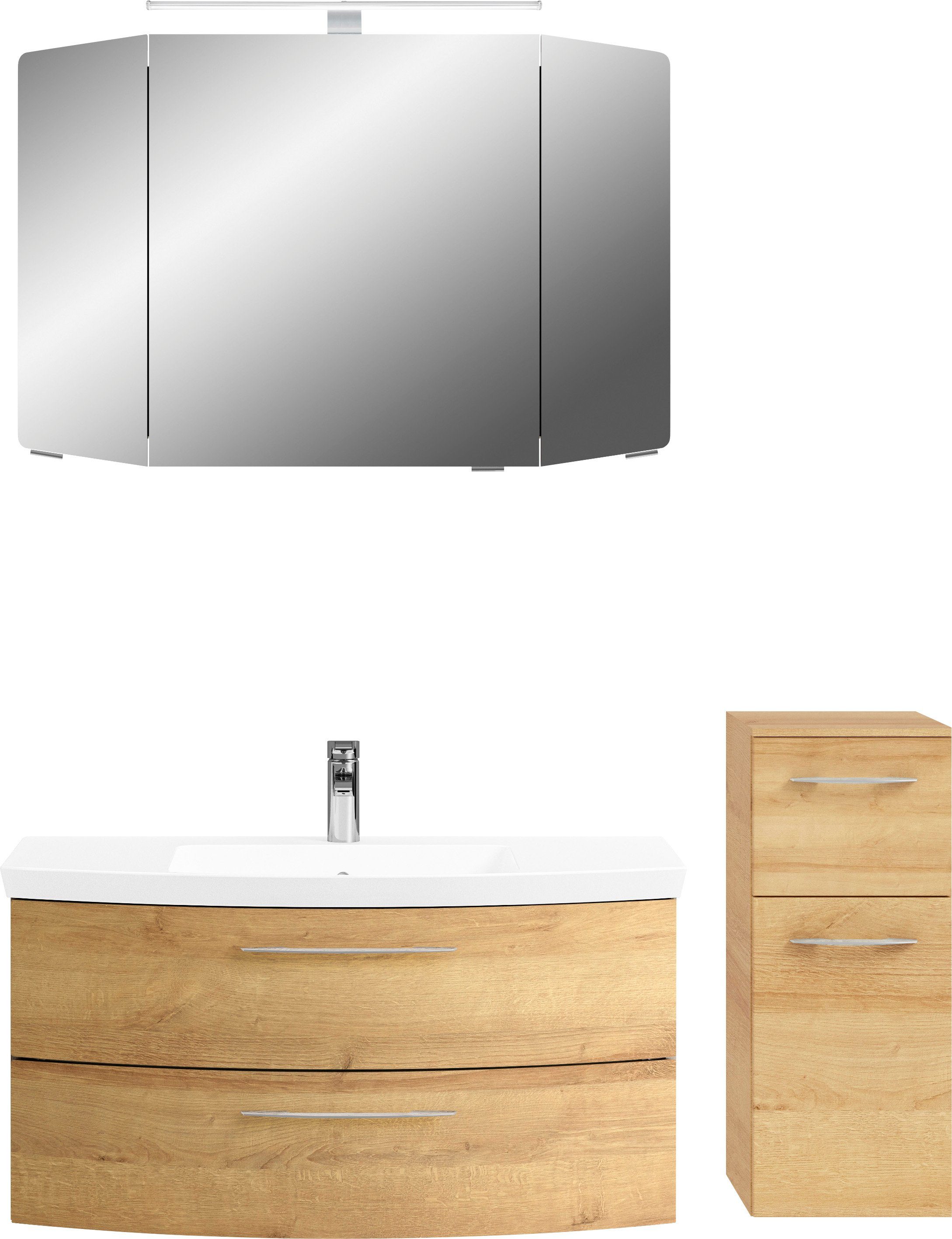 Saphir Badkamerserie Cassca sprint 3-delig mineraalmarmeren wastafel met led-spiegelkast (4-delig) badmeubelsets bruin