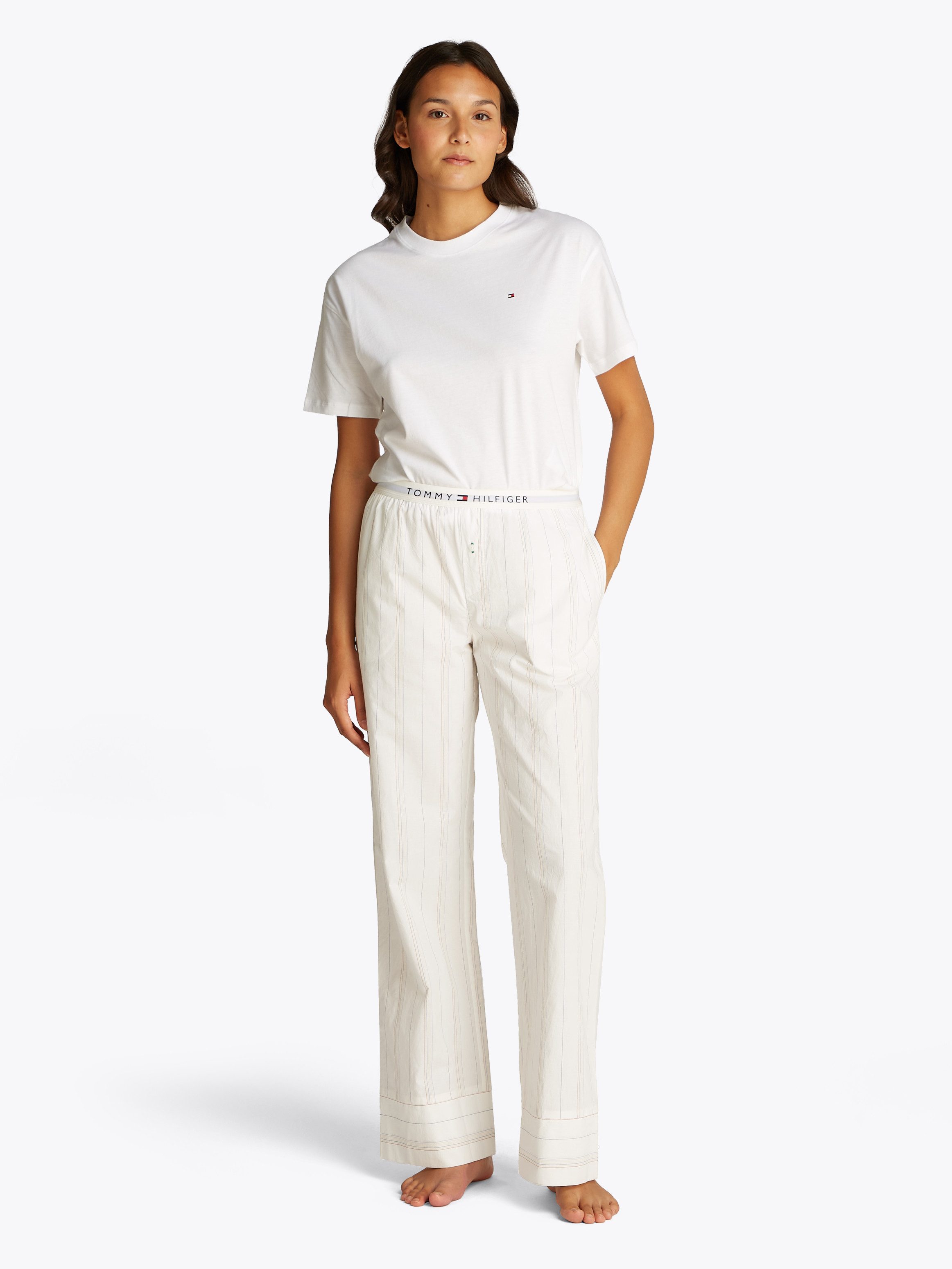 Tommy Hilfiger Underwear Loungebroek POPLIN PANTS met streepjespatroon, logo-bund