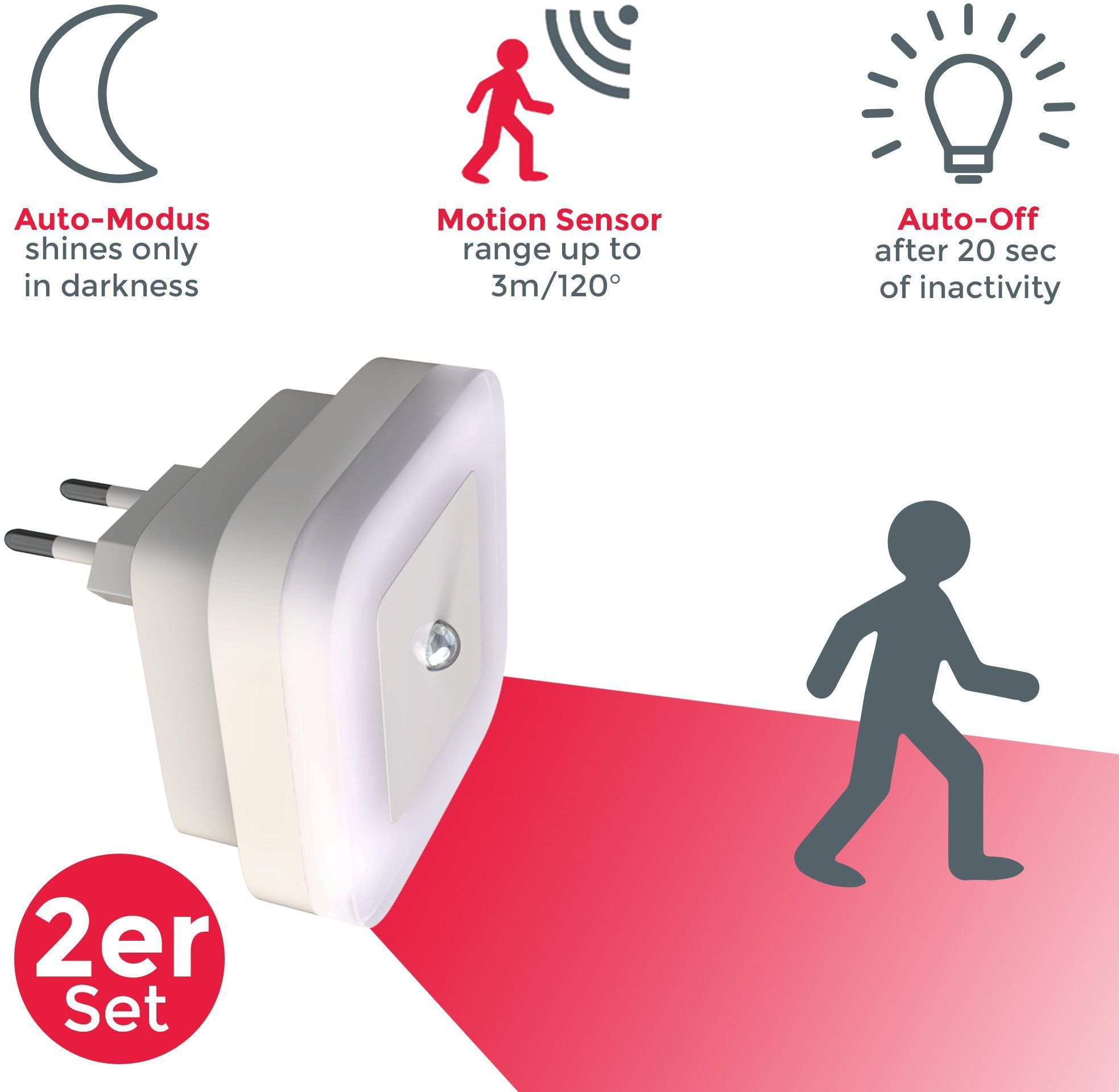 B.K.Licht Lednachtlampje Start Nachtlicht, ganglicht, bewegingssensor, schemersensor, 2-delige set (2 stuks)