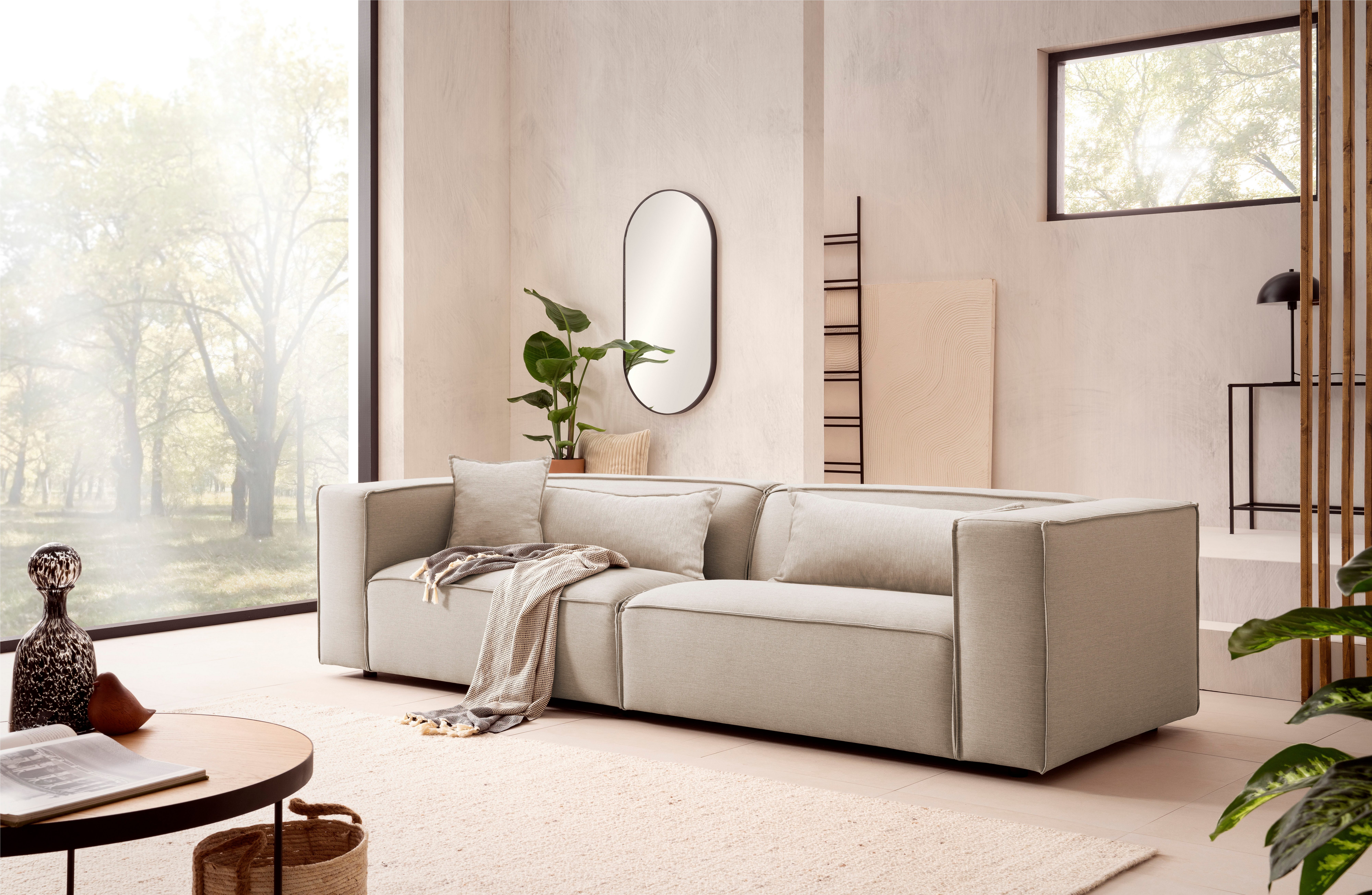 LeGer Home by Lena Gercke 3-zitsbank PIARA, bank met biesnaad, sofa in cord of linnenlook