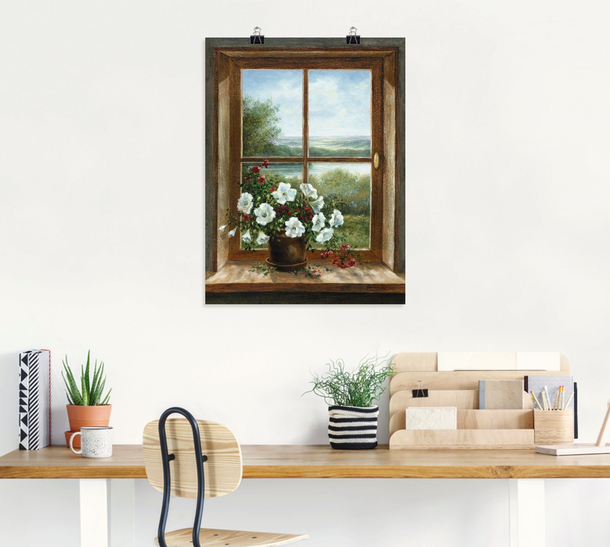 Artland Artprint Bloemen bij het raam als artprint van aluminium, artprint voor buiten, artprint op linnen, poster, muursticker