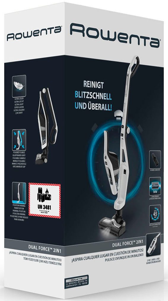 Rowenta Accu-steelstofzuiger Dual Force 2-in-1, moeiteloze opslag, opklapbare handgreep, LED-diffuser