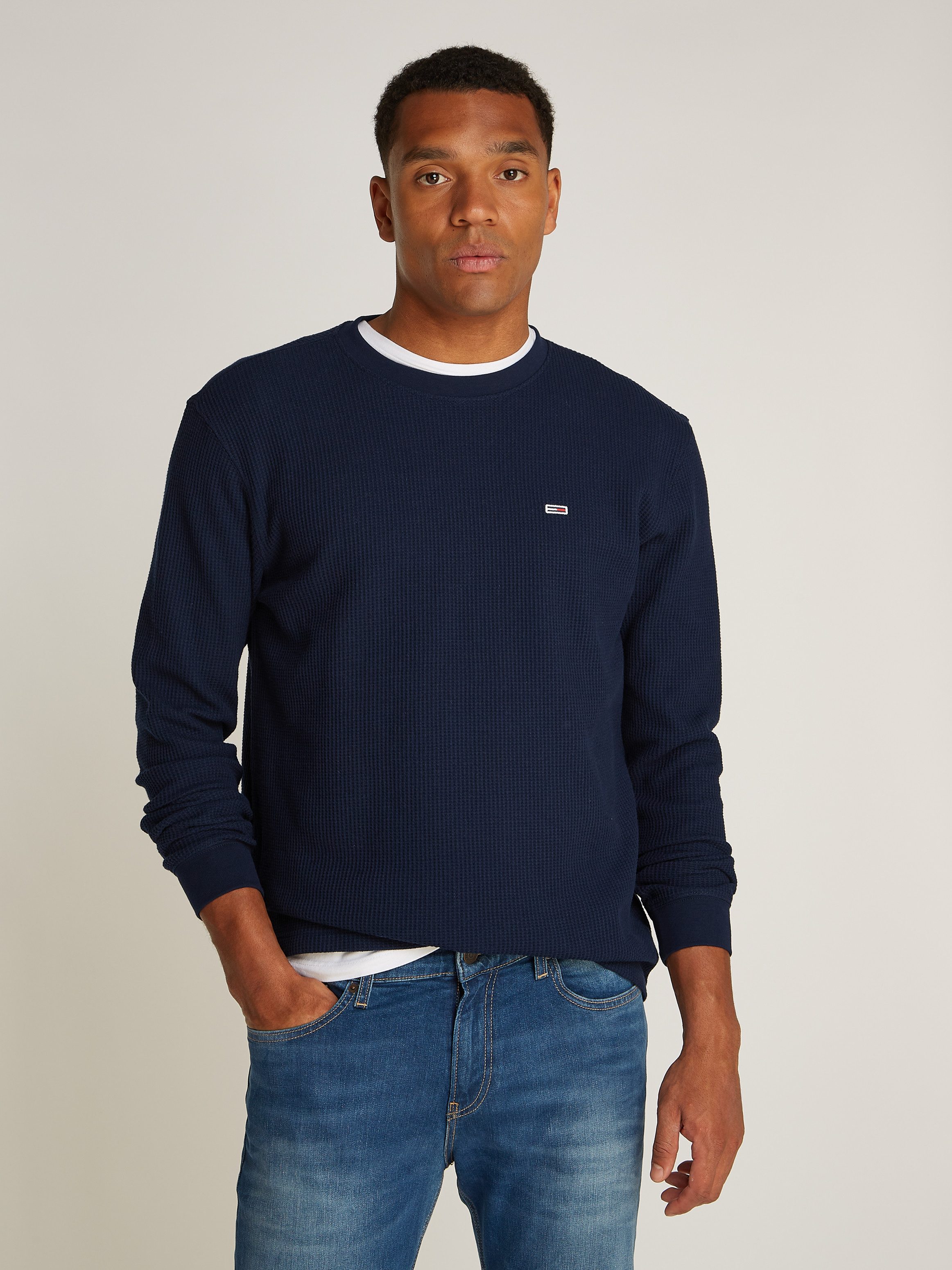 TOMMY JEANS Longsleeve TJM REG WAFFLE L/S TEE heren longsleeves maat L blauw