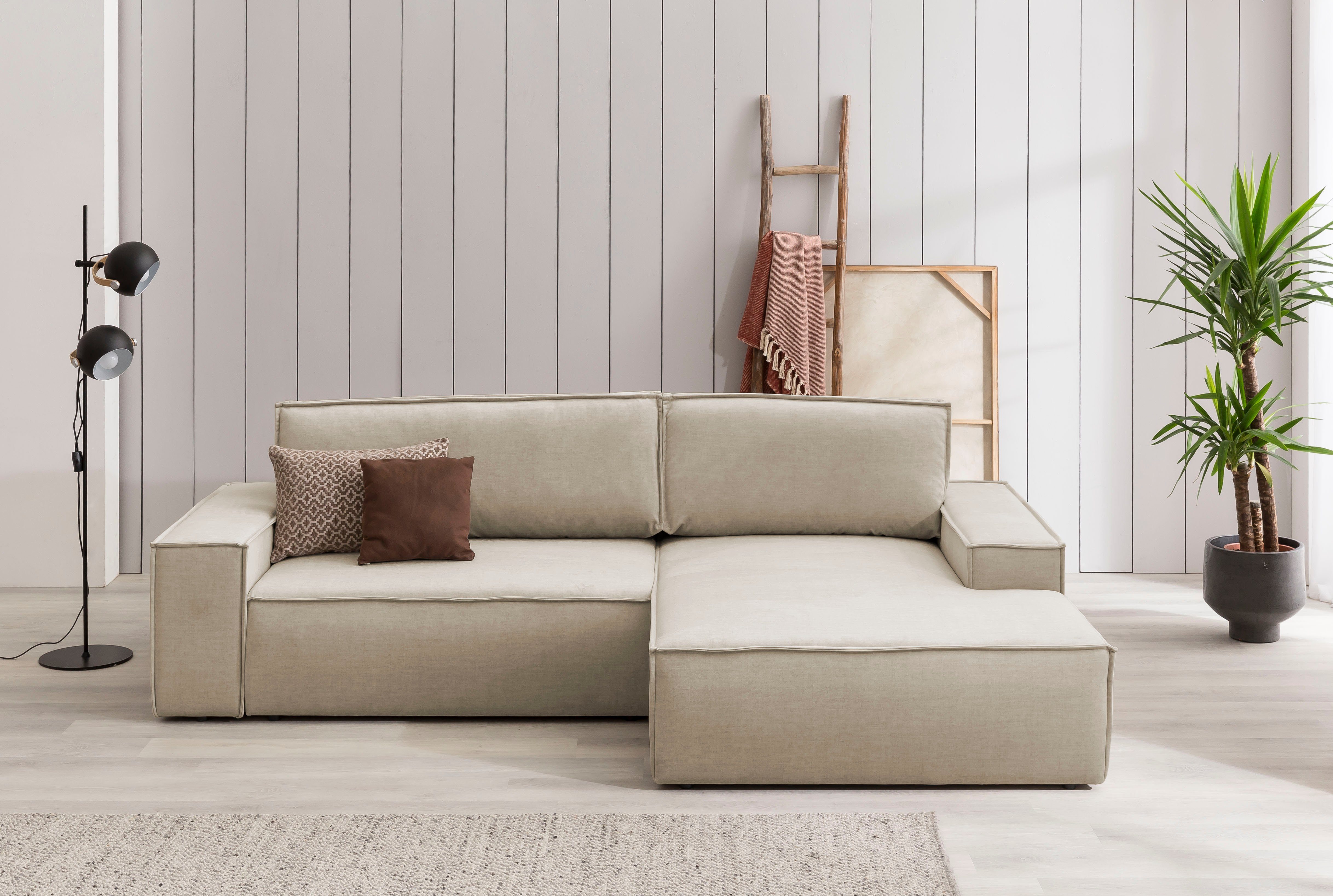 Home affaire Hoekbank SHERWOOD bedbank 267 cm, L-model, Slaapfunctie met bedlade (210x136 cm), cord, vintage, fluweel wit, hoekbanken, Recamiere