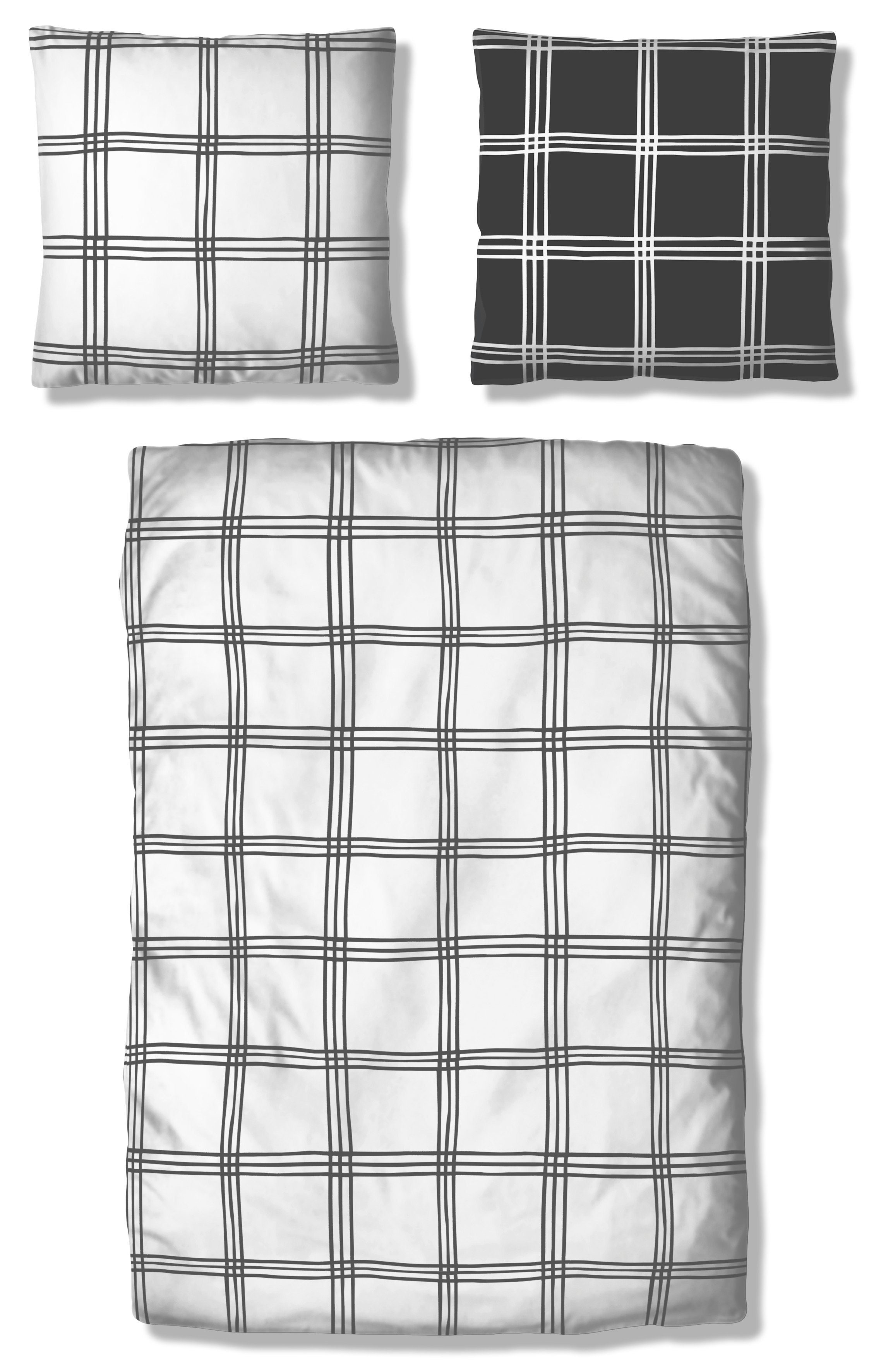 my home Tweezijdig te gebruiken overtrekset Ruit in mt. 135x200 of 155x220 cm geruite dekbedovertrek van katoen, dekbedovertrek met reversible-look (2-delig)