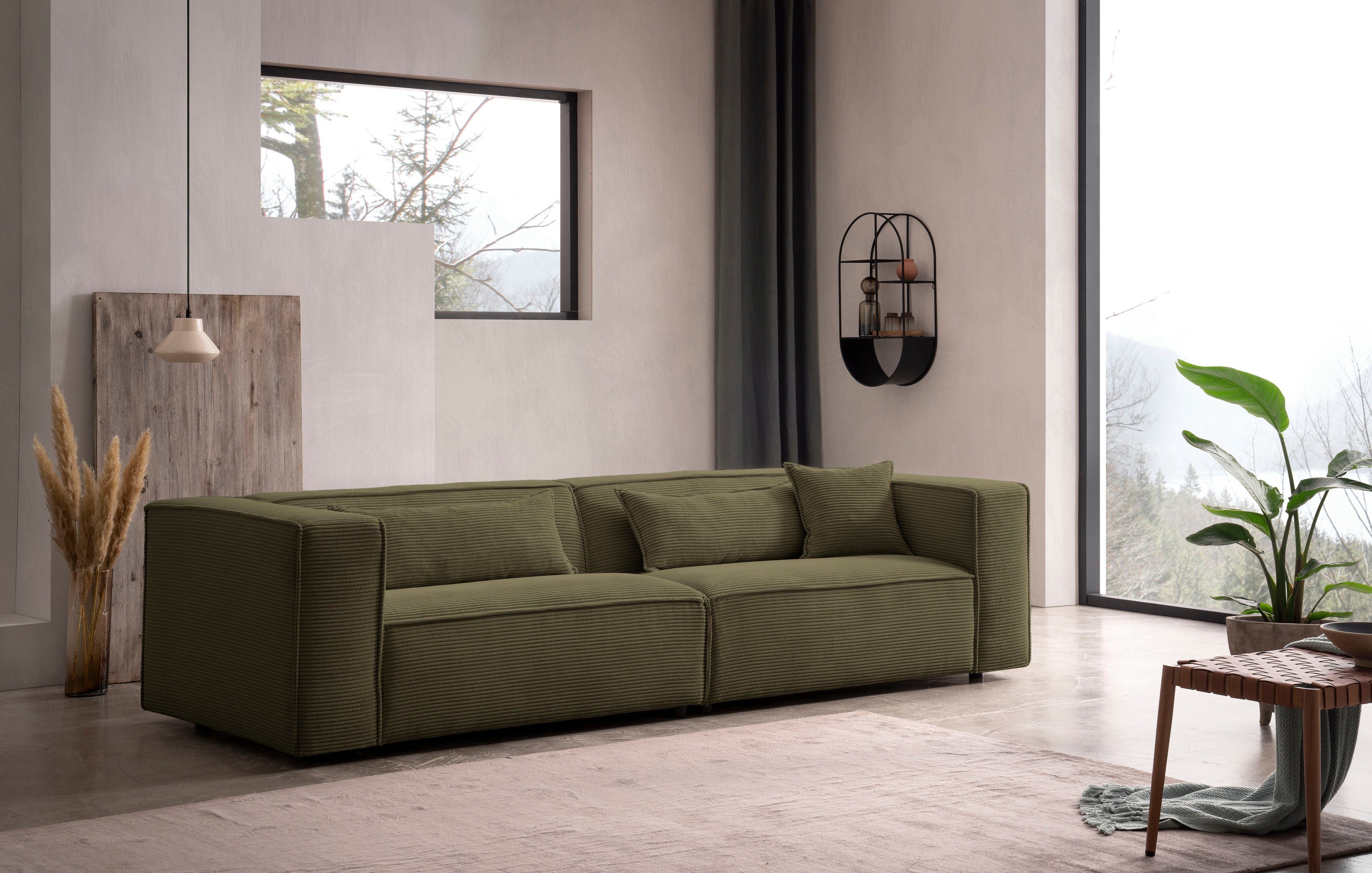 LeGer Home by Lena Gercke 3-zitsbank PIARA, bank met biesnaad, sofa in cord of linnenlook