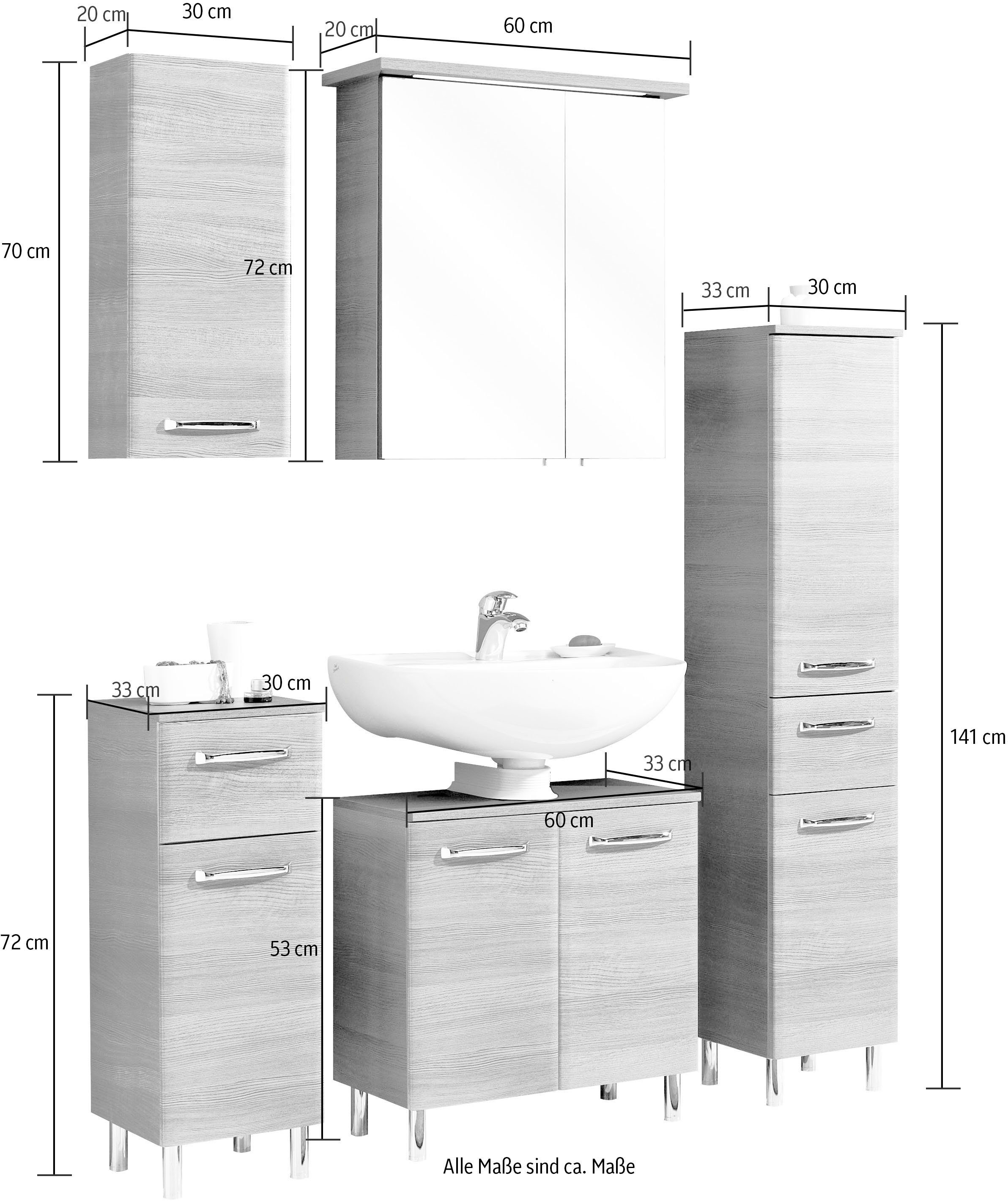 Saphir Badmeubelset Quickset 328 5-delig, met wastafelonderkast, led-spiegelkast (set, 5 stuks)
