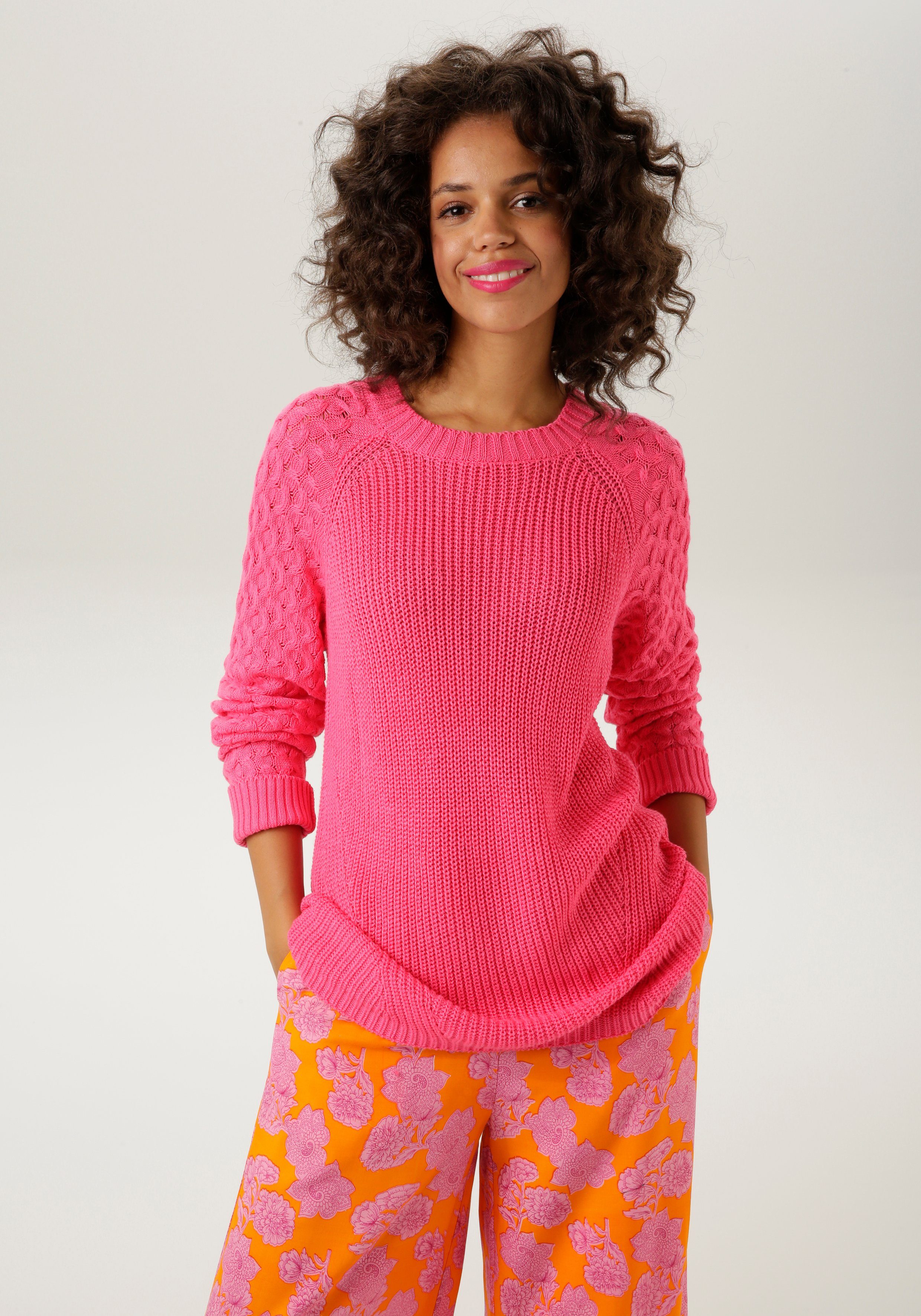 Aniston CASUAL Gebreide trui met trendy gemusterde raglanmouwen