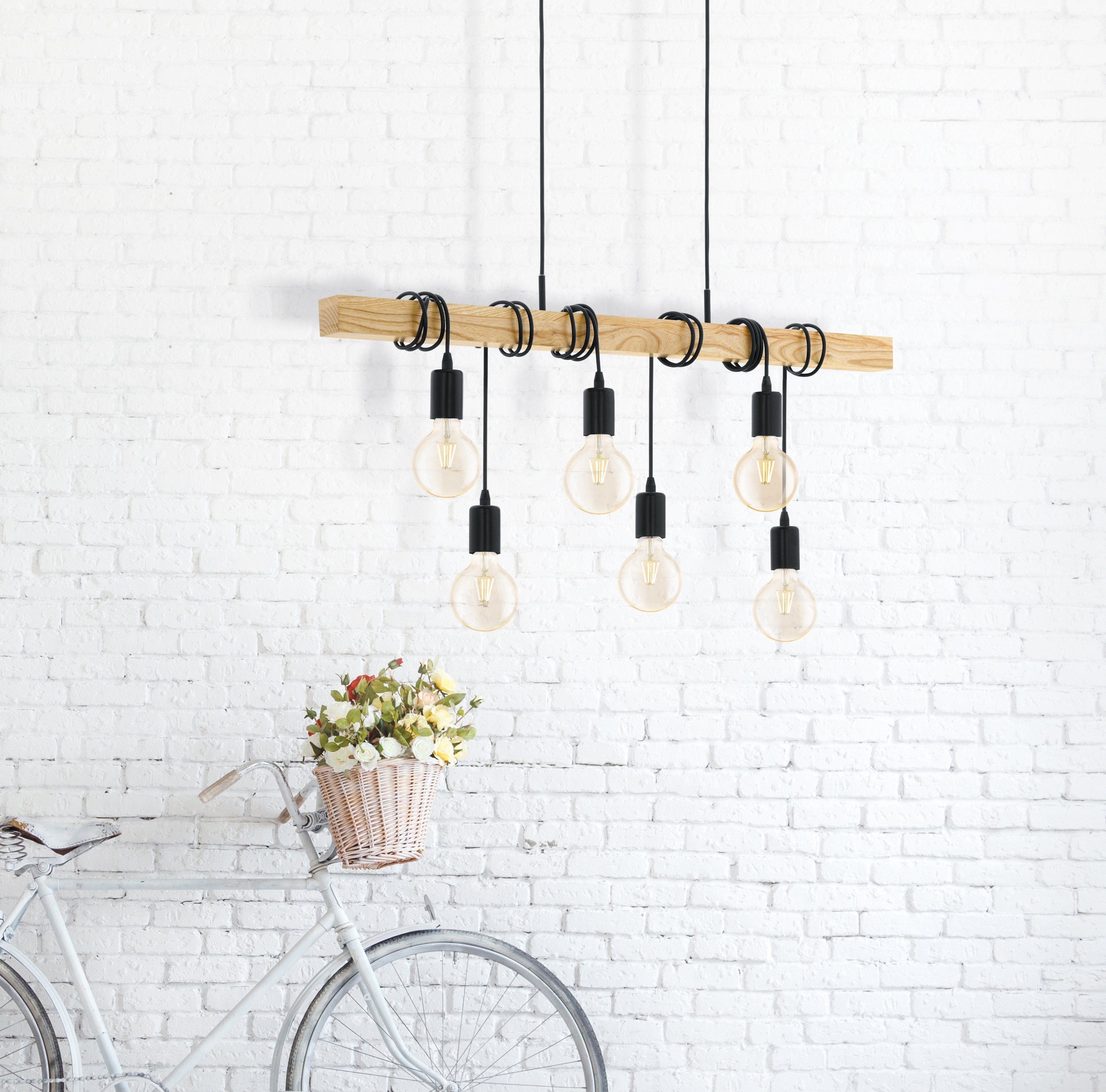 EGLO Hanglamp TOWNSHEND zwart, bruin / l100 x h110 x b10 cm / retro / vintage / eettafel