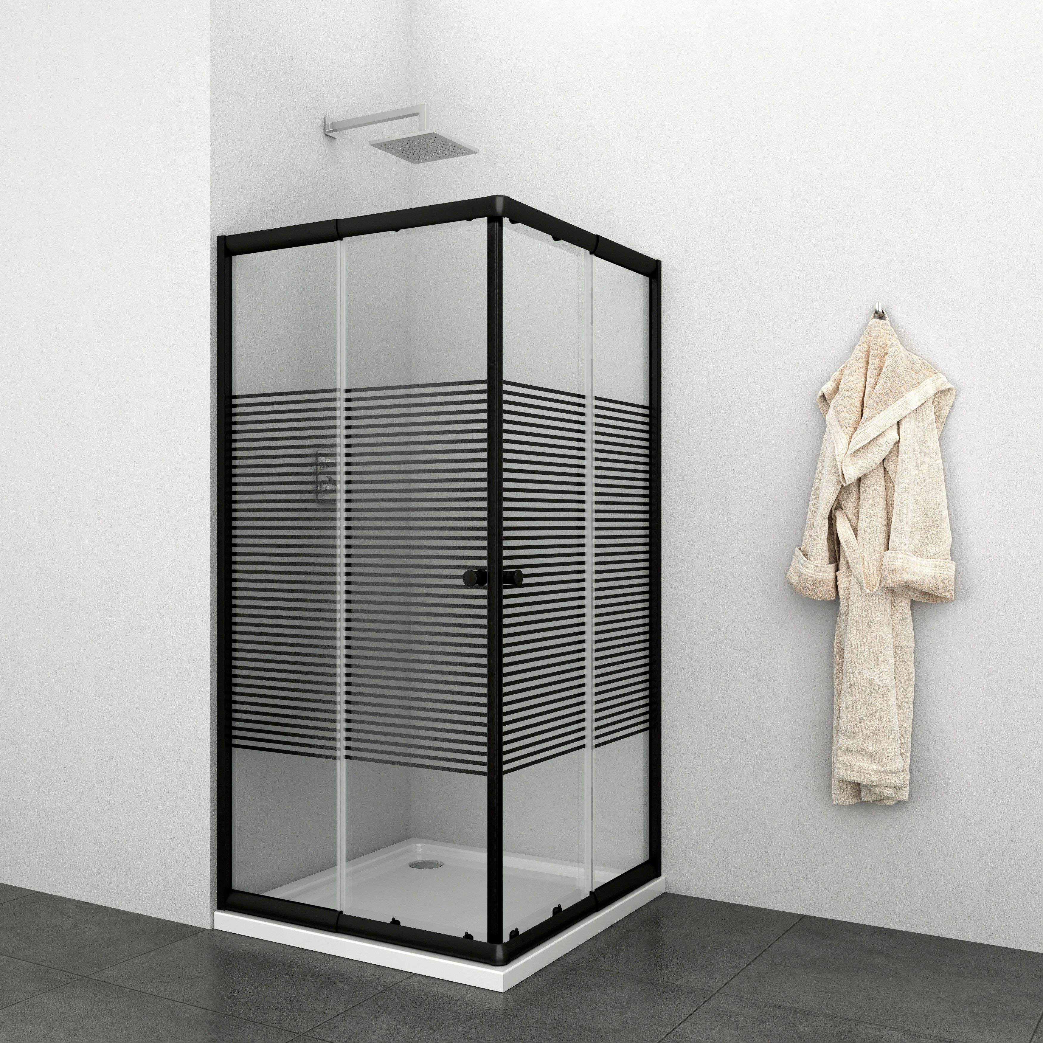 welltime Hoekdouchecabine Trento Nero Plus Anti-kalkencoating, variabel verstelbereik, met schuifdeuren, 90 cm x 90 cm