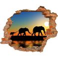 conni oberkircher´s wandfolie 3 d sticker backstein walking elephants - reisende elefanten wilde dieren multicolor