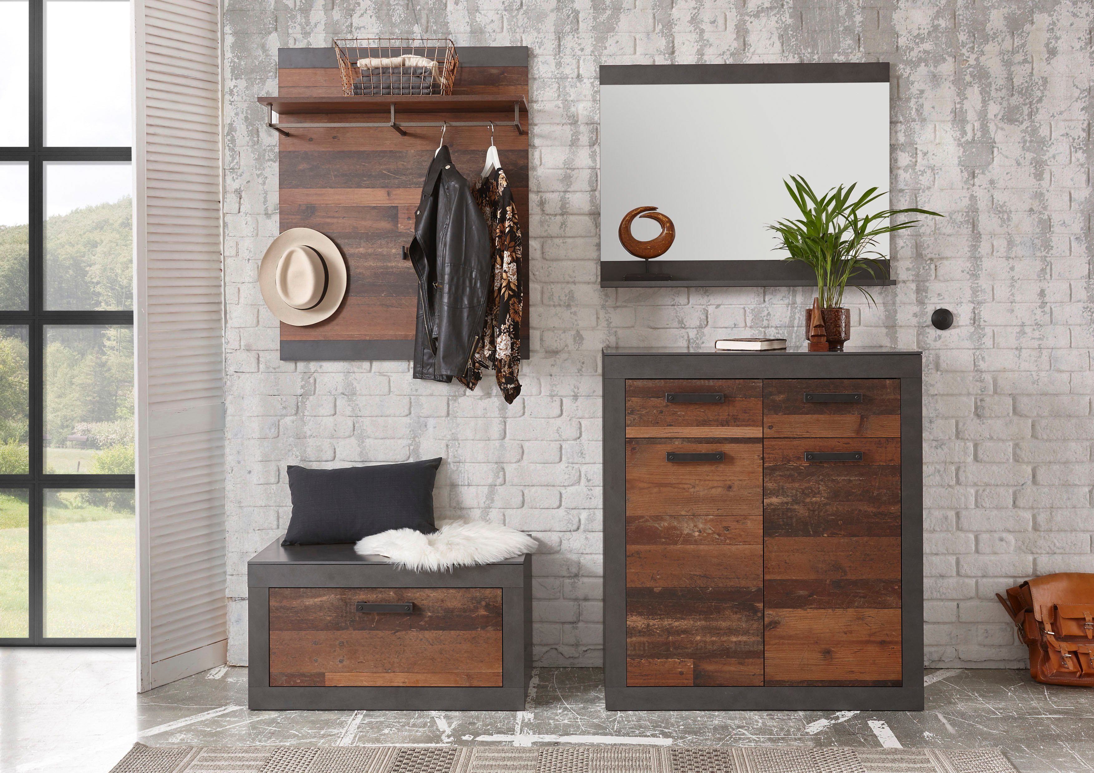 Home affaire Halmeubelset Brooklyn in een decoratieve frame-look (complete set, 4-delig) wandkapstokken grijs