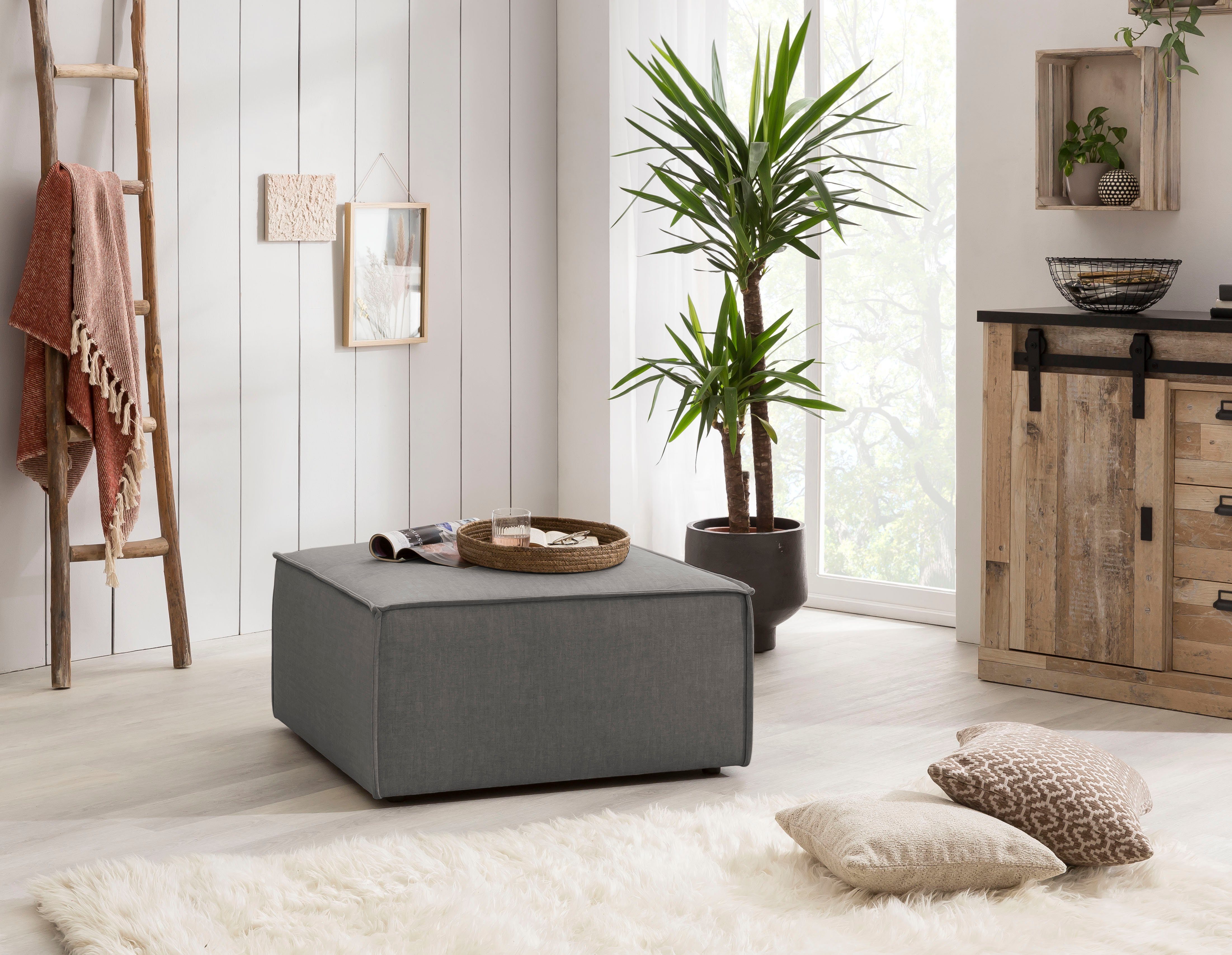 Home affaire Hocker Sherwood Vierkante poef/voetenbank, ideale als aanvulling op de "SHERWOOD" love seat
