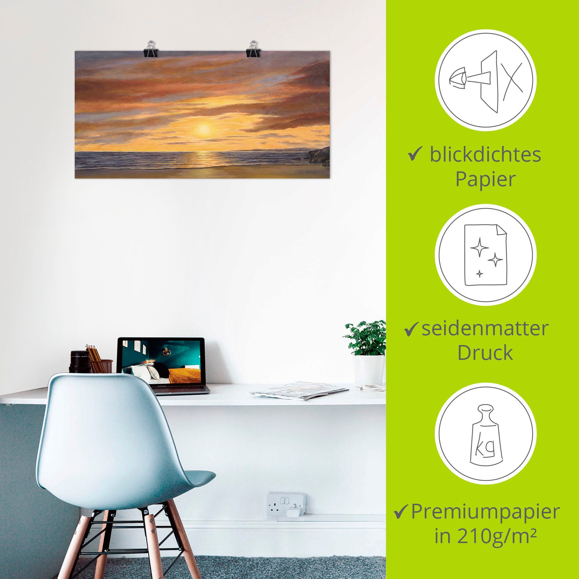 Artland Artprint Zon aan het strand als artprint van aluminium, artprint voor buiten, artprint op linnen, poster, muursticker