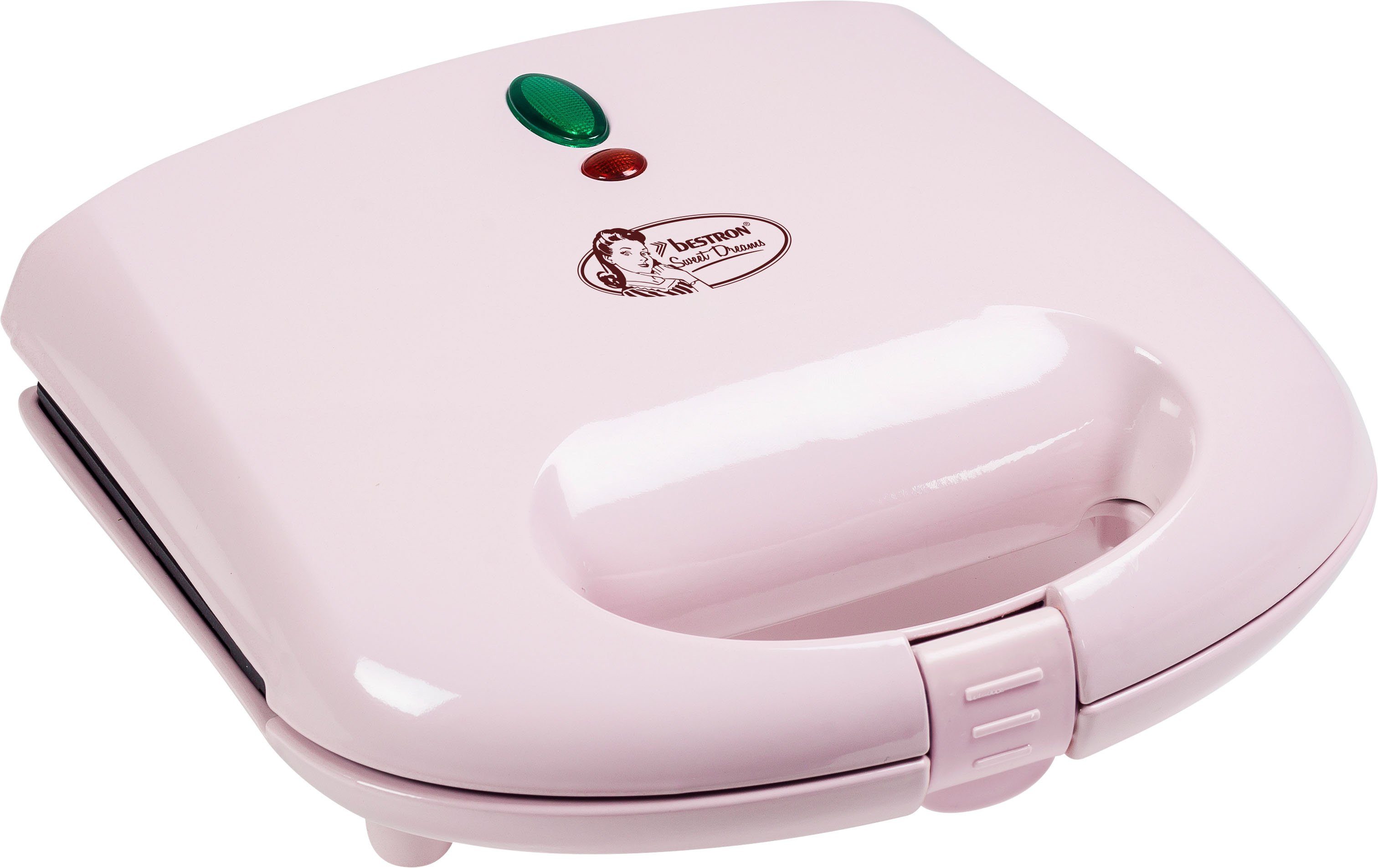 bestron Wafelijzer ASW401P Sweet Dreams voor belgische wafels, in retrodesign, voor 2 wafels, roze