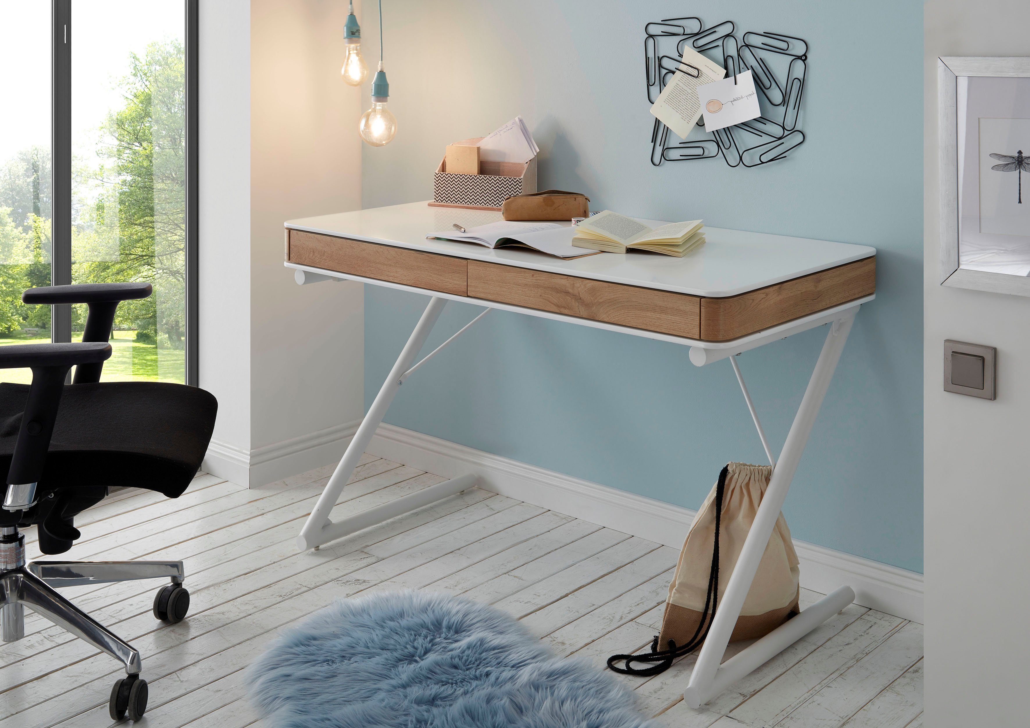 MCA furniture Bureau Boekarest matwit met laden, breedte 120 cm
