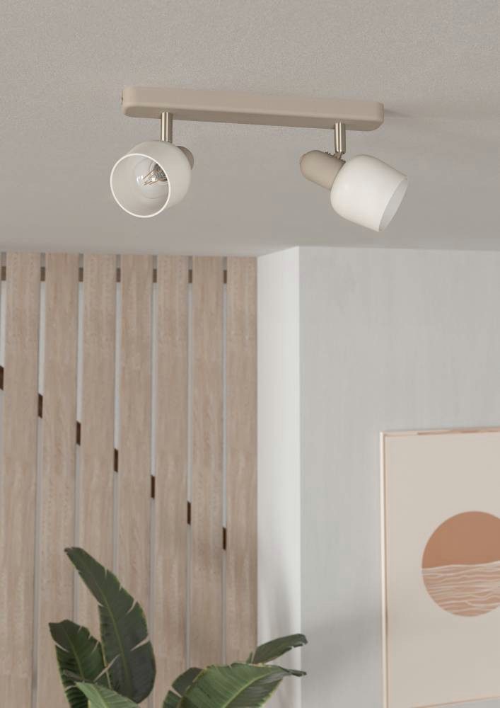 EGLO Plafondspot CORATO Plafondlamp, metaal in zandkleur, nikkel-mat, glas in wit, E14 (1 stuk)