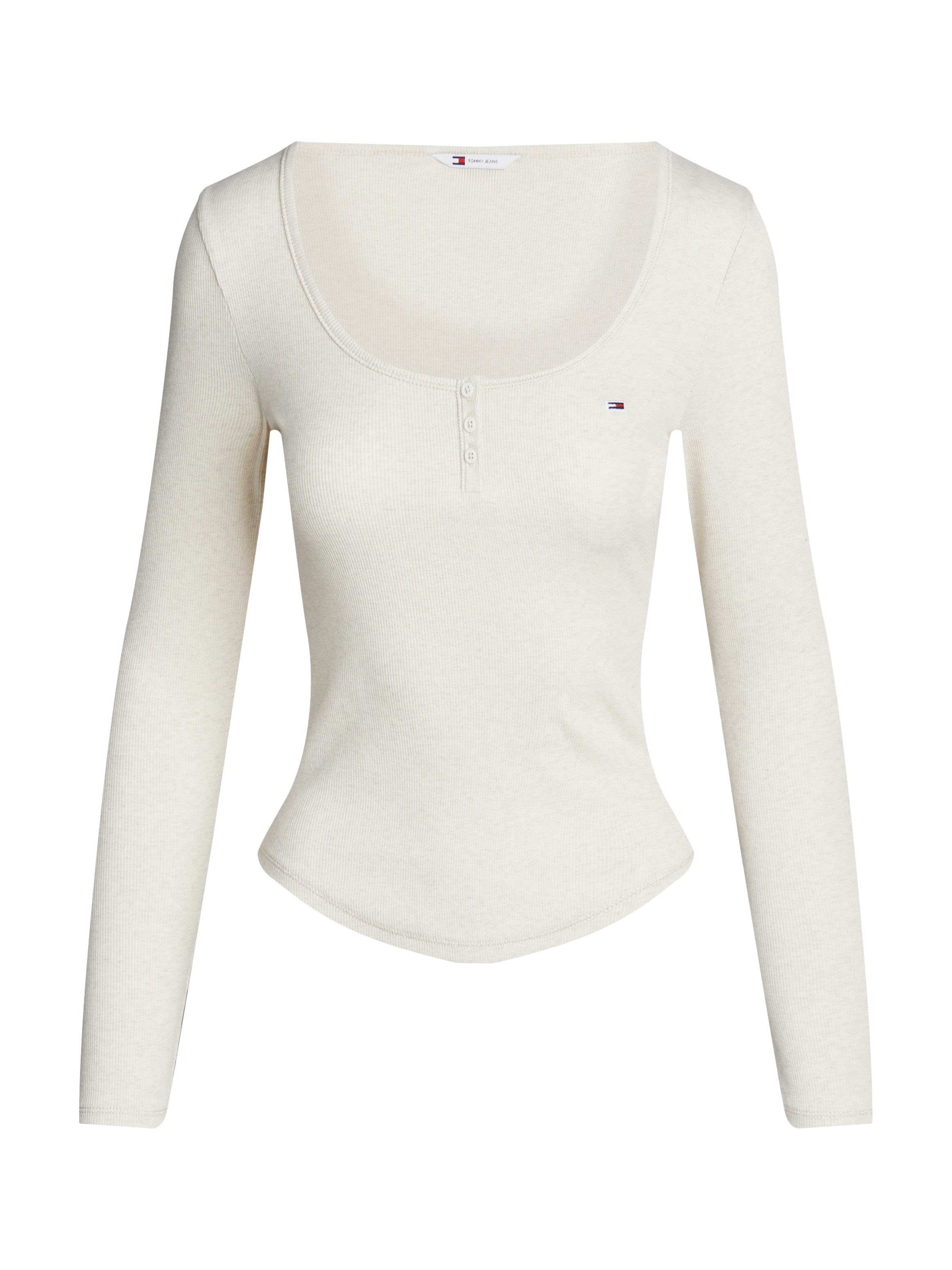 Tommy Jeans Curve Henleyshirt TJW MELANGE HENLEY LS EXT met diepe ronde hals, knoopsluiting, lange mouw, logo-vlag