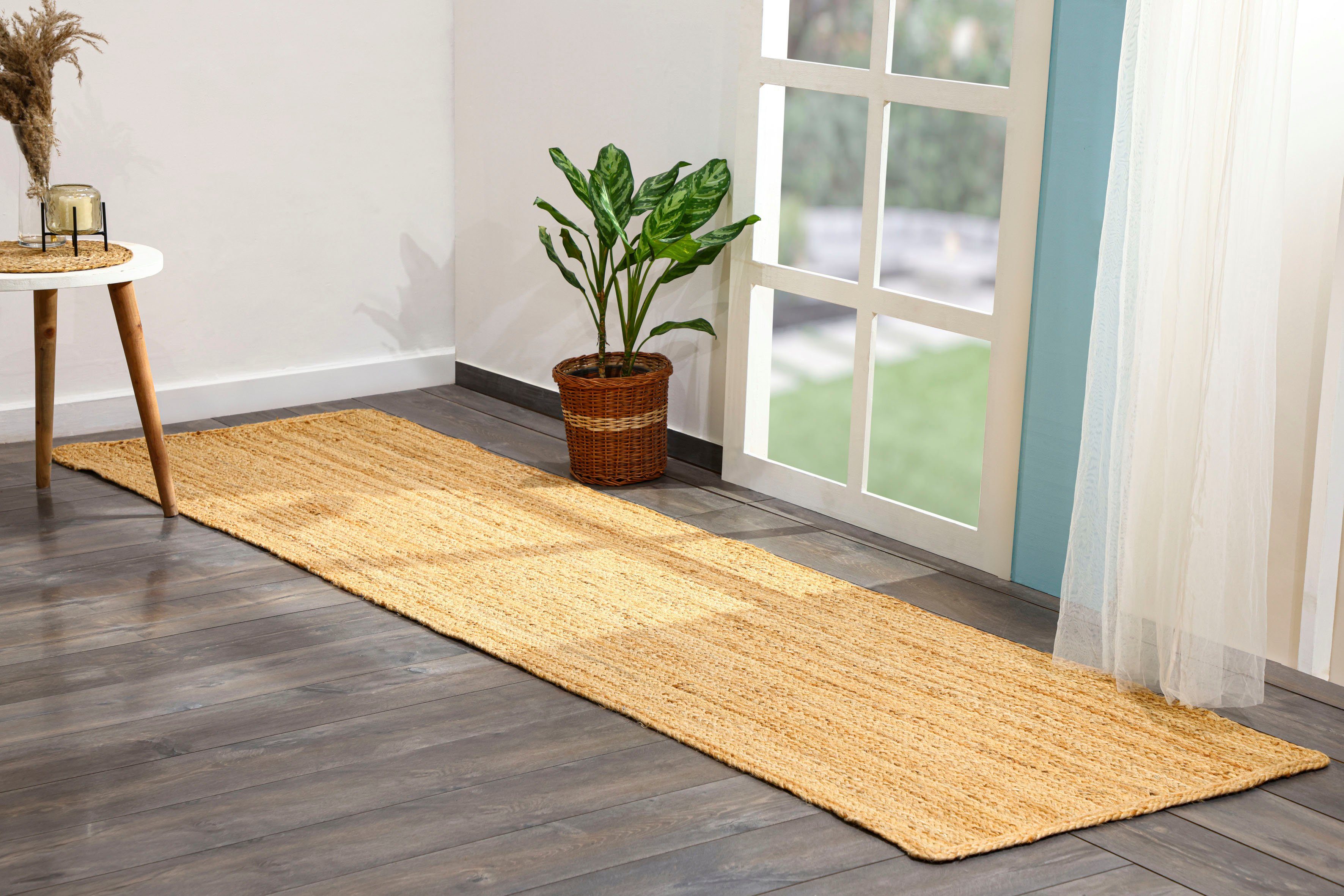Myflair Möbel & Accessoires Loper Lola Jute tapijt, omkeerbaar tapijt, handgeweven, 100% natuurlijke vezel, Boho-stijl