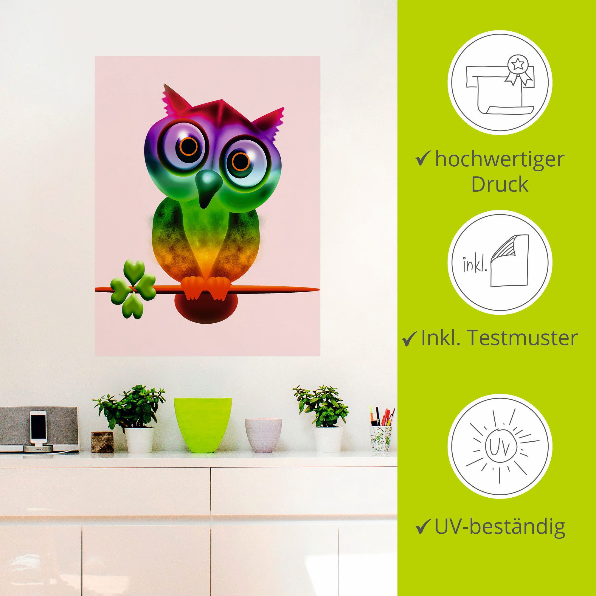 Artland Artprint Veelkleurige uil als poster, muursticker in verschillende maten