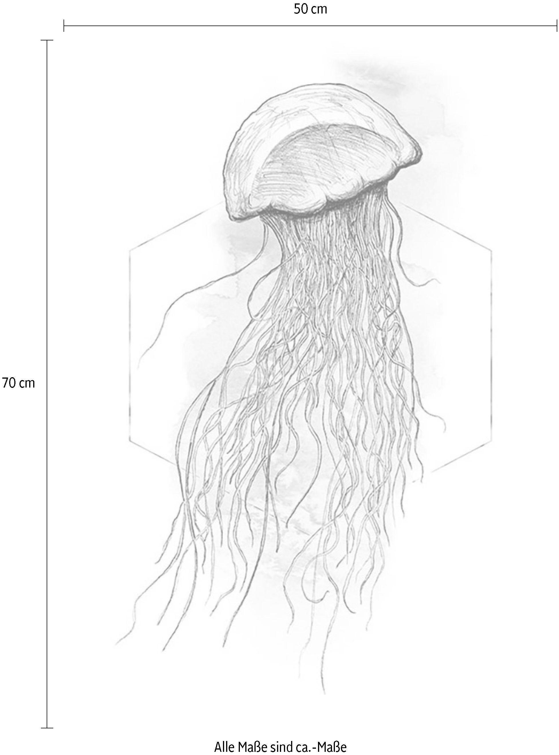 Komar Wanddecoratie Jellyfish Watercolor Wanddecoratie - zonder lijst (1 stuk)