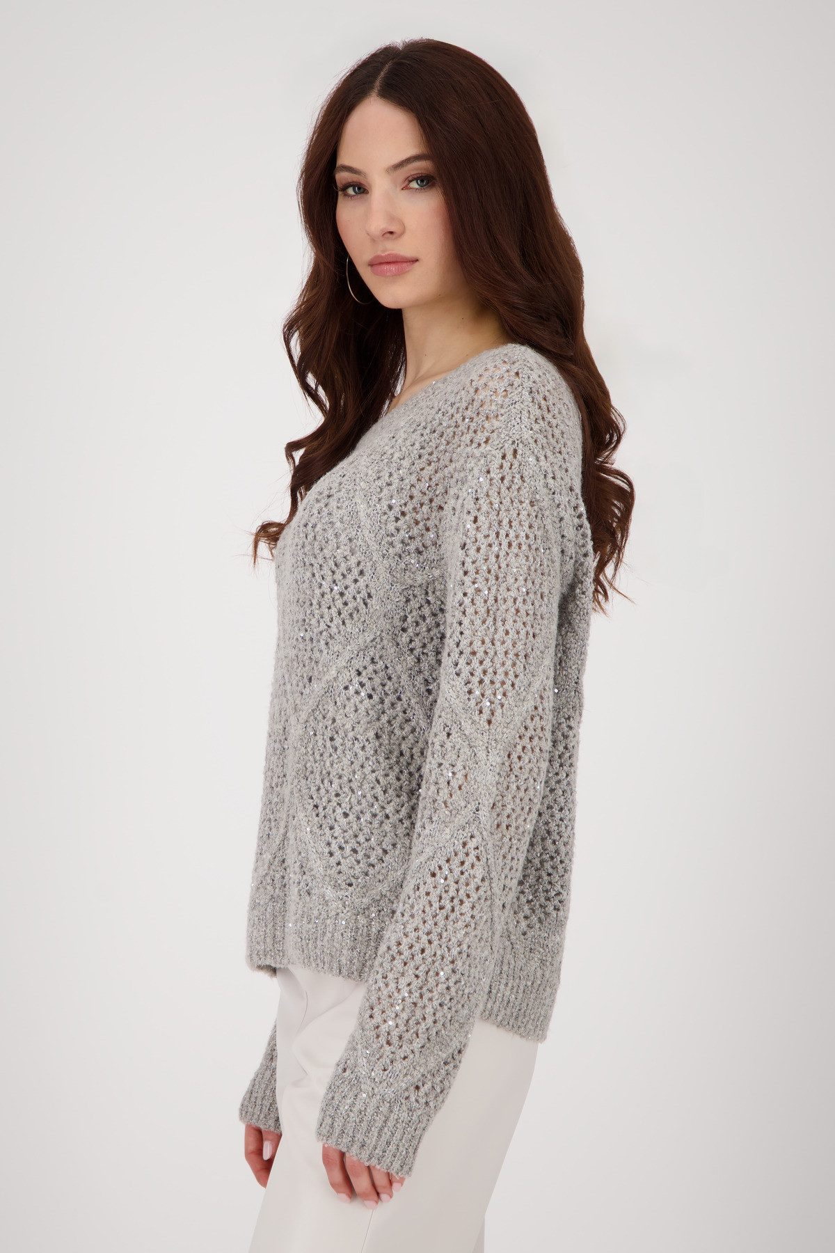 Monari Gebreide trui Pullover Ajour Pailletten