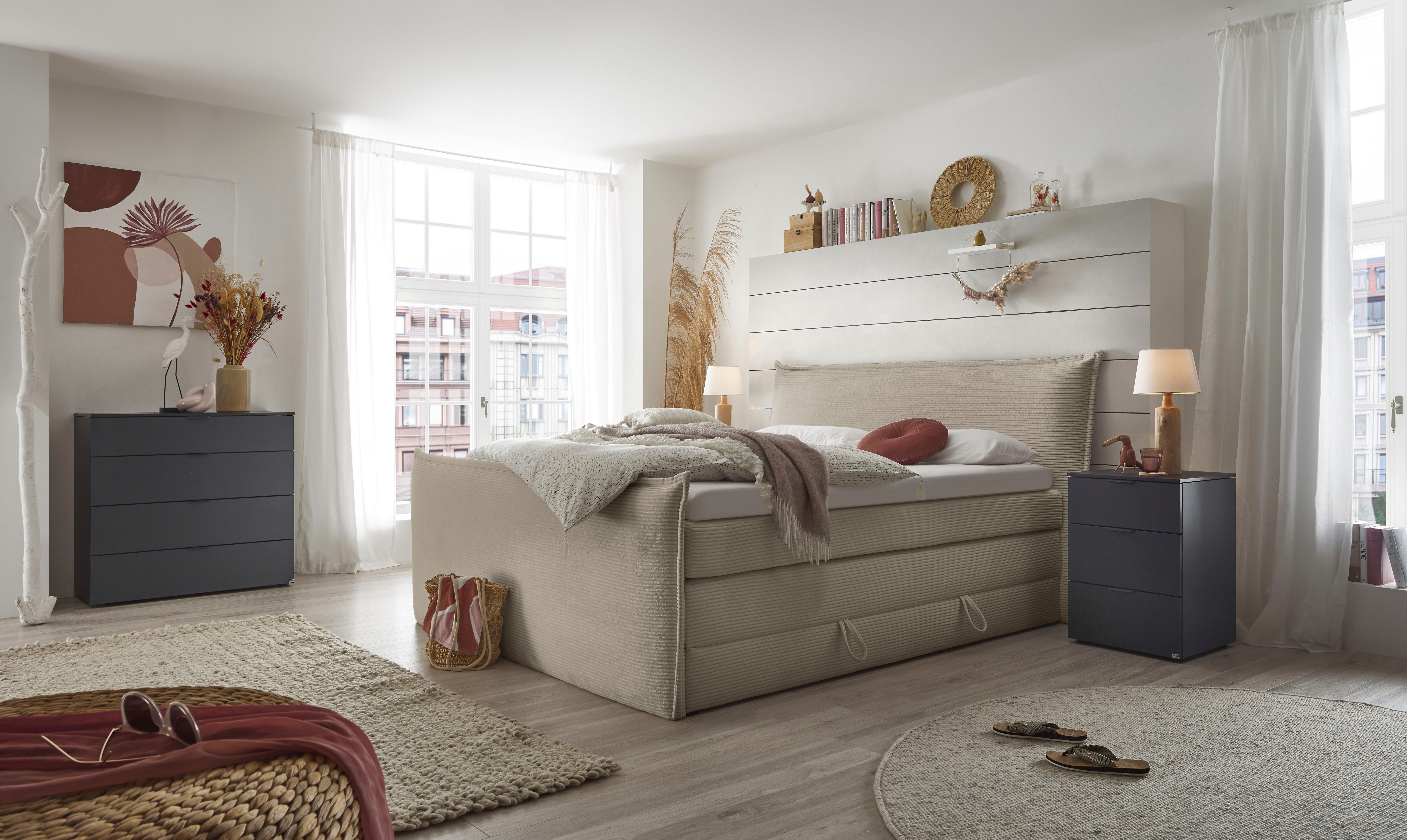 set one by Musterring Boxspring Florida in moderne cord bekleding, met bedlade, in 3 maten verkrijgbaar boxsprings beige
