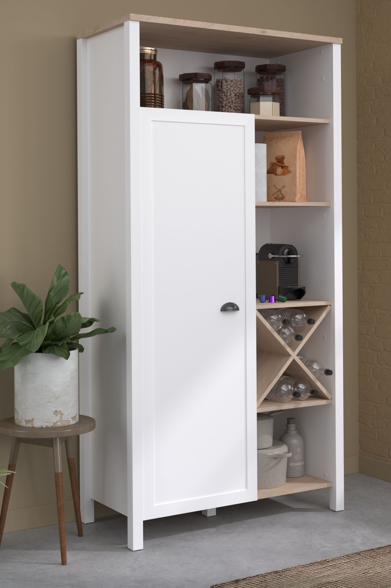 Parisot Buffetkast Cottage 11 Veel opbergruimte, flessenrek, metalen handgrepen, MDF, melamine gecoat (1 stuk)