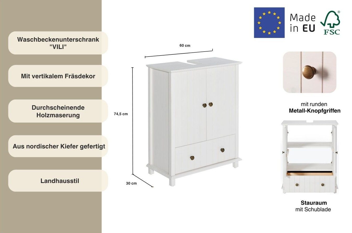 Home affaire Wastafelonderkast Vili Badkamerkast, onderkast, wastafelonderkast, breedte 60 cm