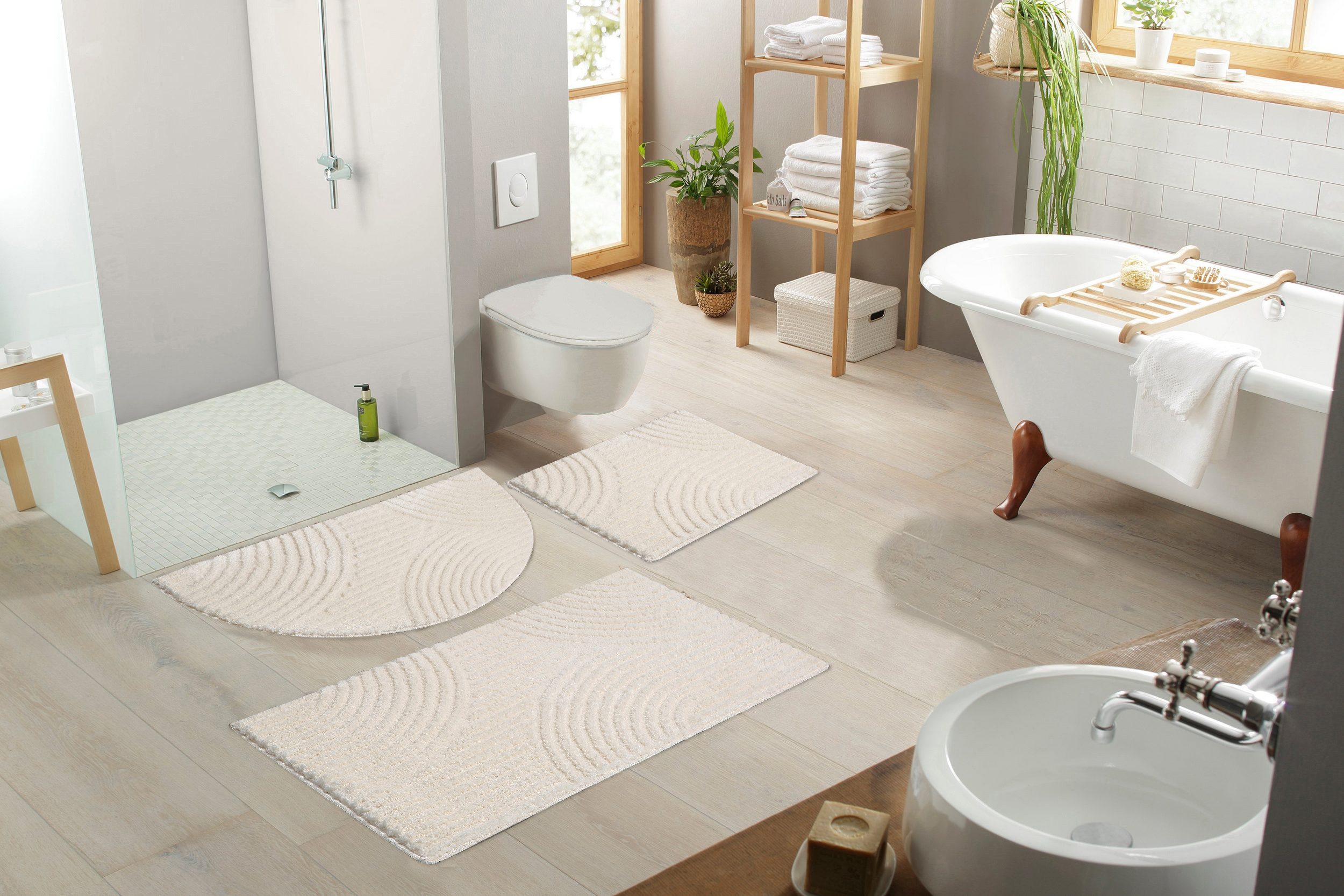 my home Badmat Ognon, Scandi, Boho, modern patroon Badkleed, uni-kleuren, hoog-laag effect (1 stuk)