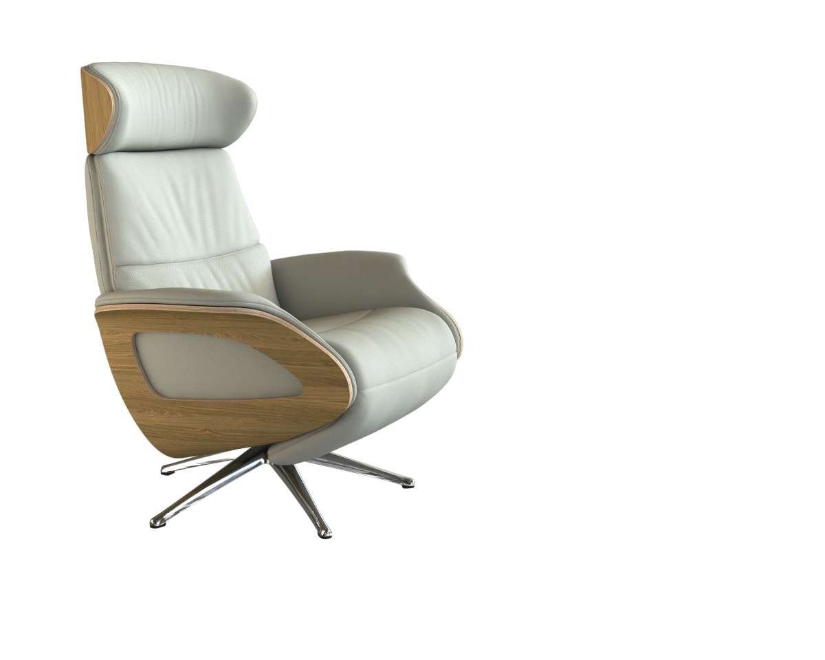 FLEXLUX Relaxfauteuil Clement praktische elektrische fauteuil Maat M, elektrische rug- en voetensteun, accu, armleuning Eiken, aluminium voet