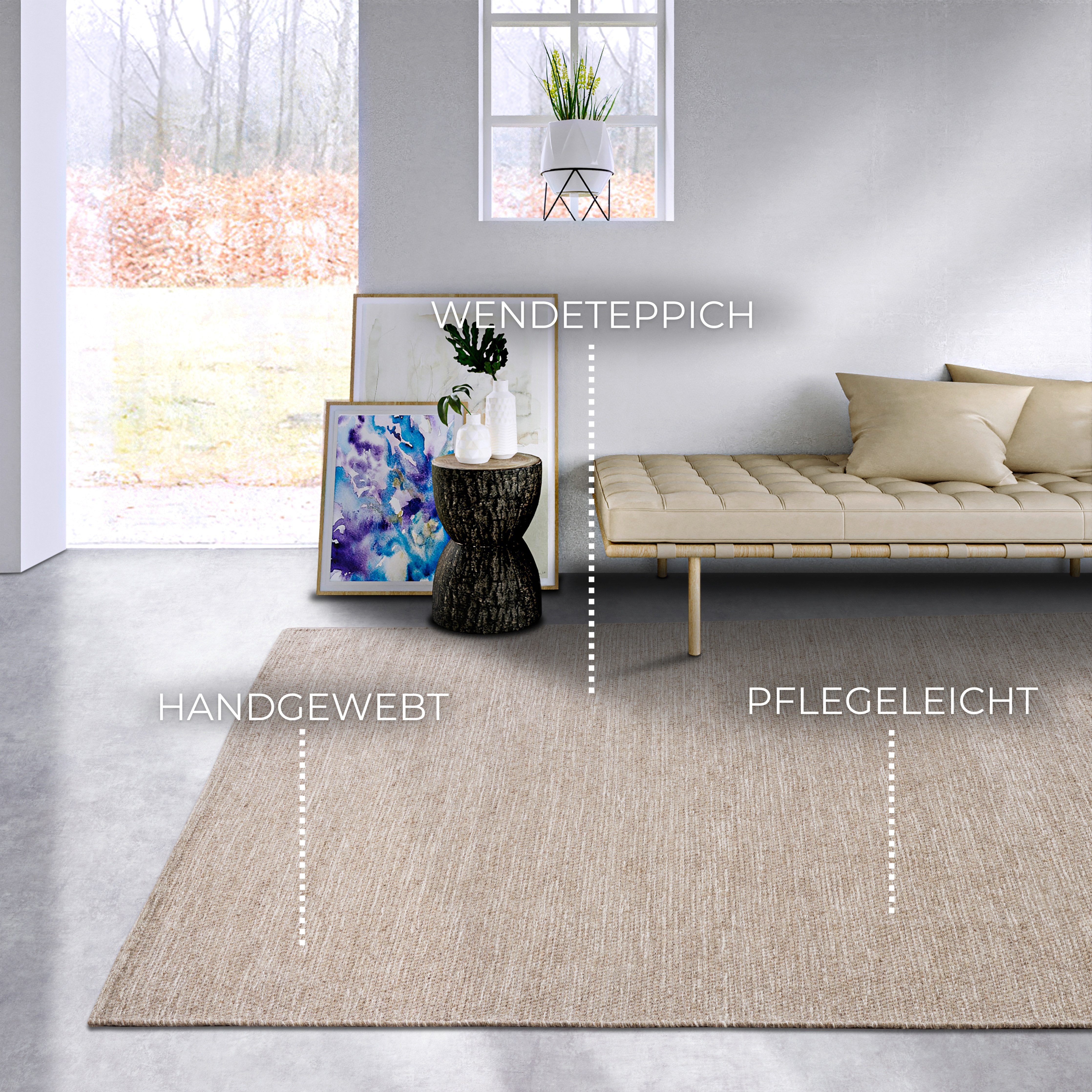 ELLE DECORATION Wollen kleed Pradesh Handgeweven, wol, natuur, loper, woonkamer, slaapkamer, Scandi