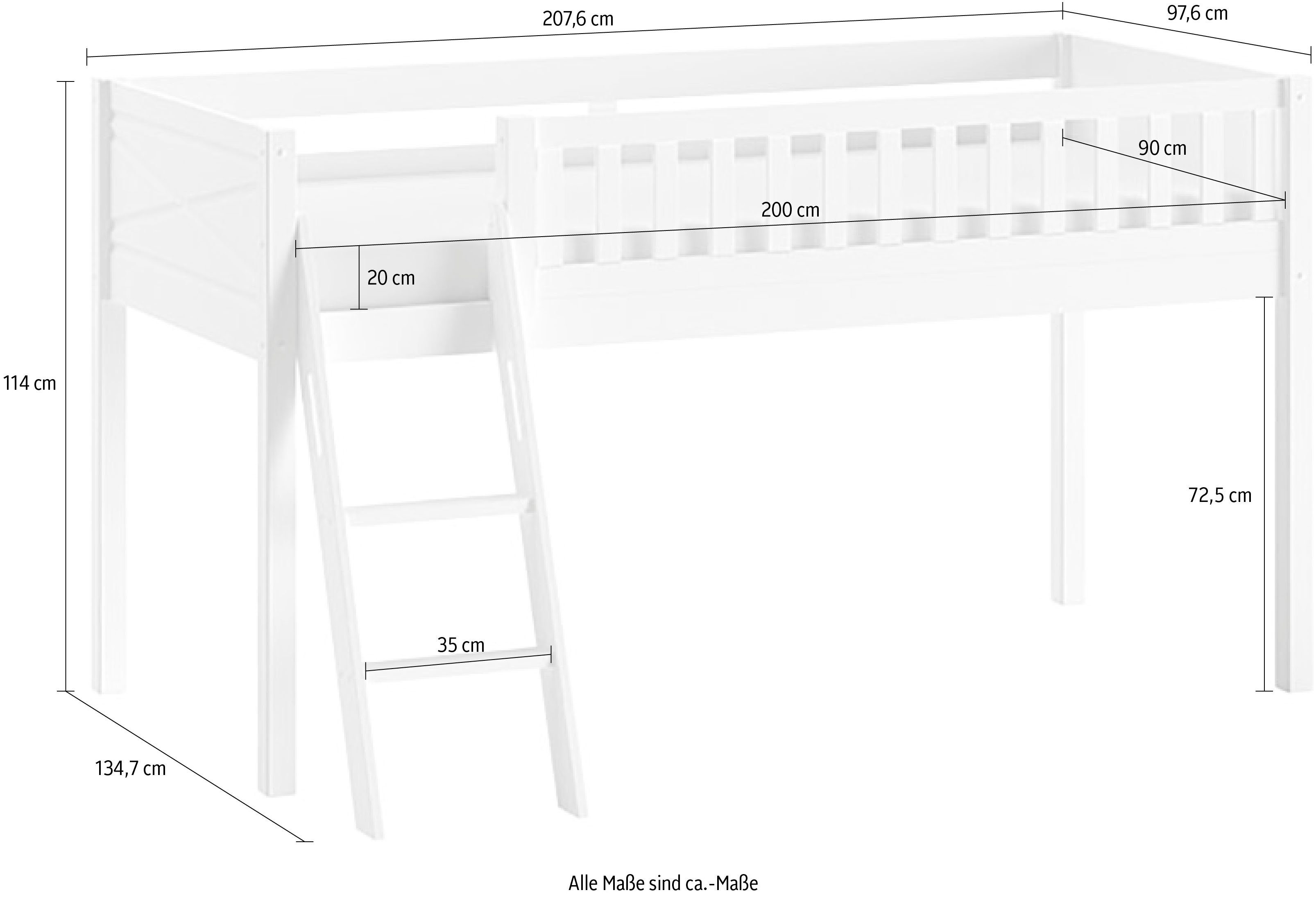 Vipack Hoogslaper Scott m. oprolbare bedbodem, ligoppervlak 90 x 200 cm, wit gelakt grenen, met of zonder glijbaan