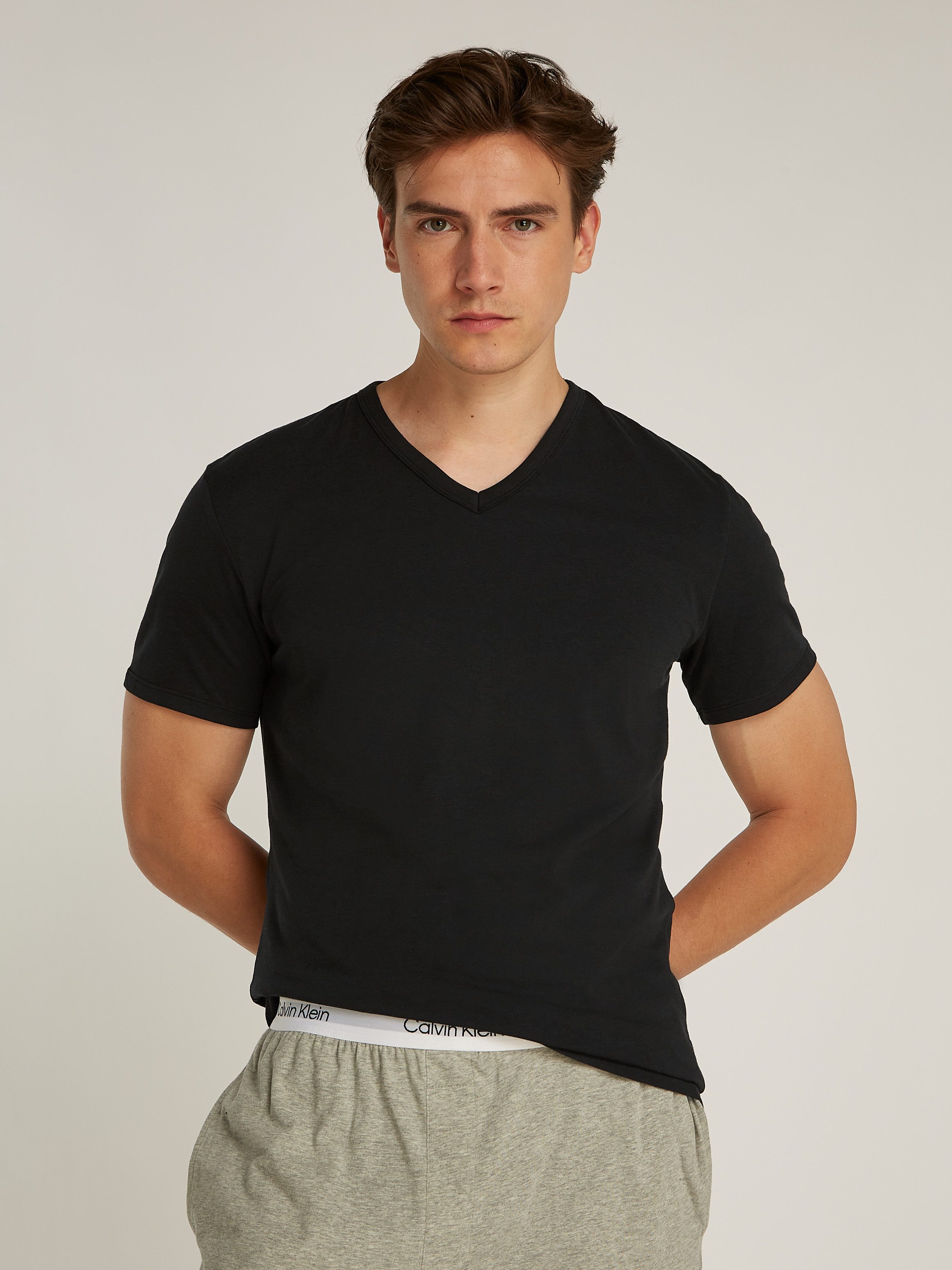 Calvin Klein T-shirt S/S V NECK 3PK met logo aan de zoom (3-delig, Set van 3)