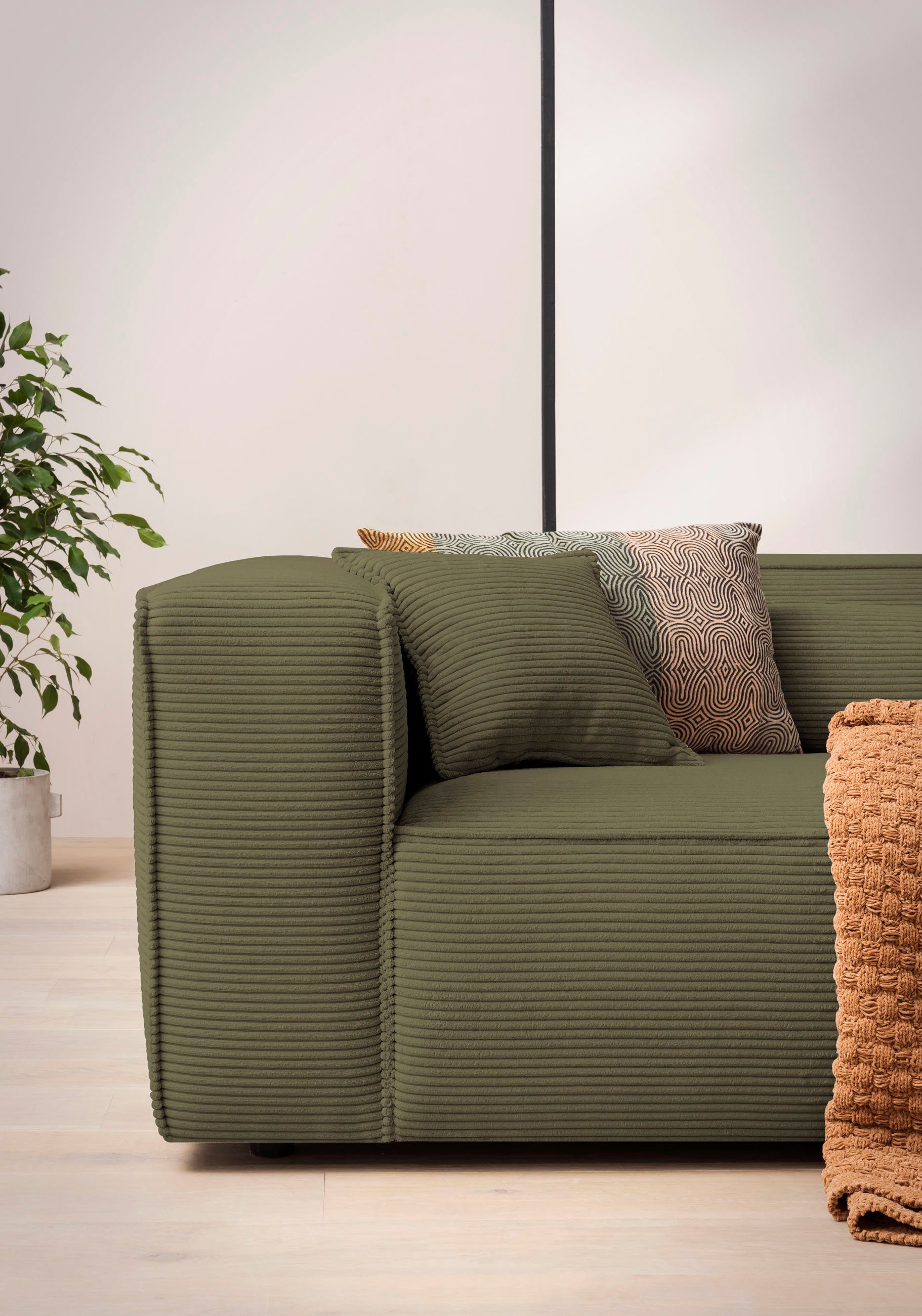 LeGer Home by Lena Gercke Hoekbank PIARA XXL, Big-sofa in cord of linnenlook, L-vorm, met biesnaad