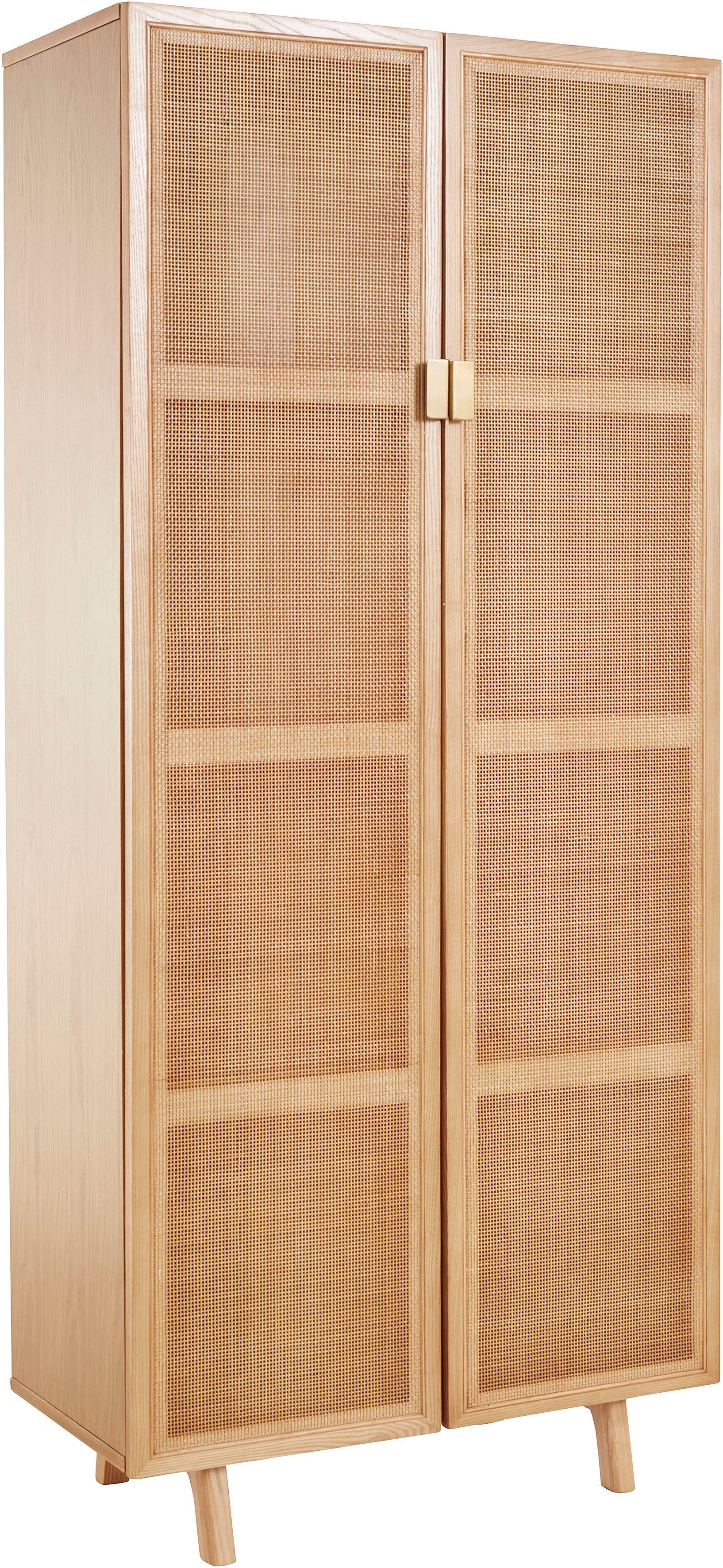 LeGer Home by Lena Gercke Highboard Lina Met rotan inzet, 4 binnenvakken, gedeeltelijk massief