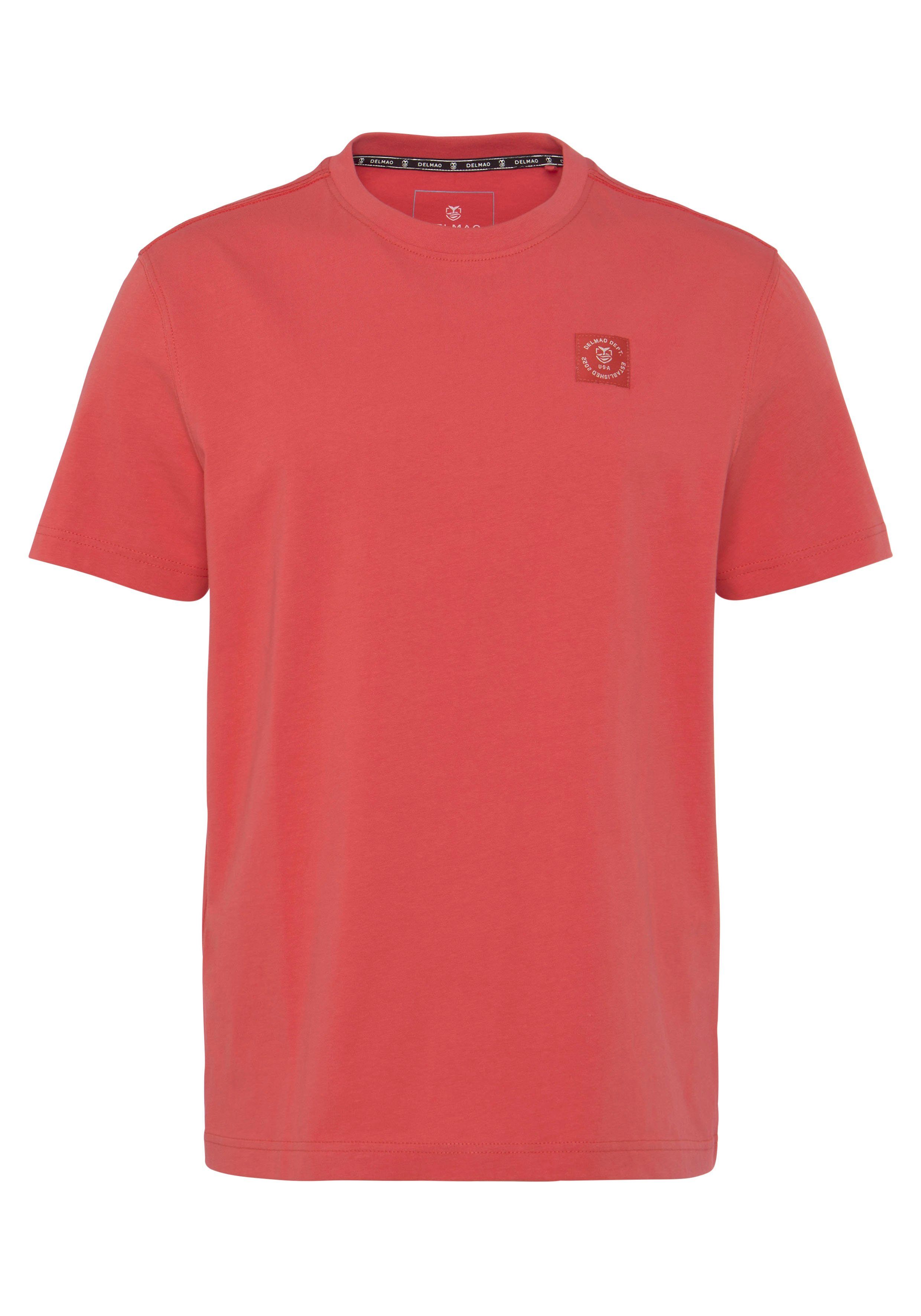 DELMAO Shirt met ronde hals Korte mouw, regular fit, basic, van 100% katoen
