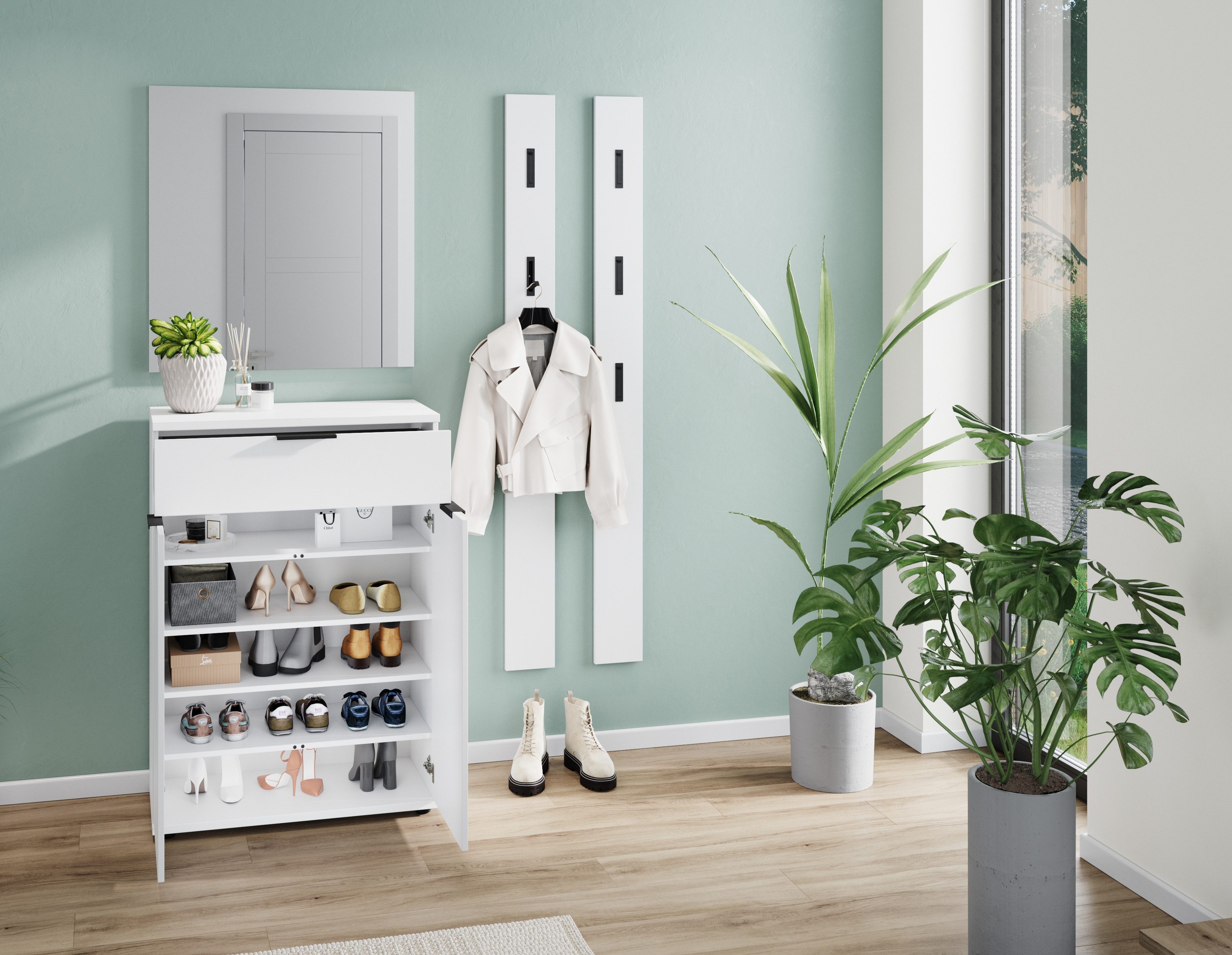 GERMANIA Halmeubelset Stanton Garderobe-set bestaande uit 1 schoenenkast, 1 spiegel en 1 paneel (3-delig)