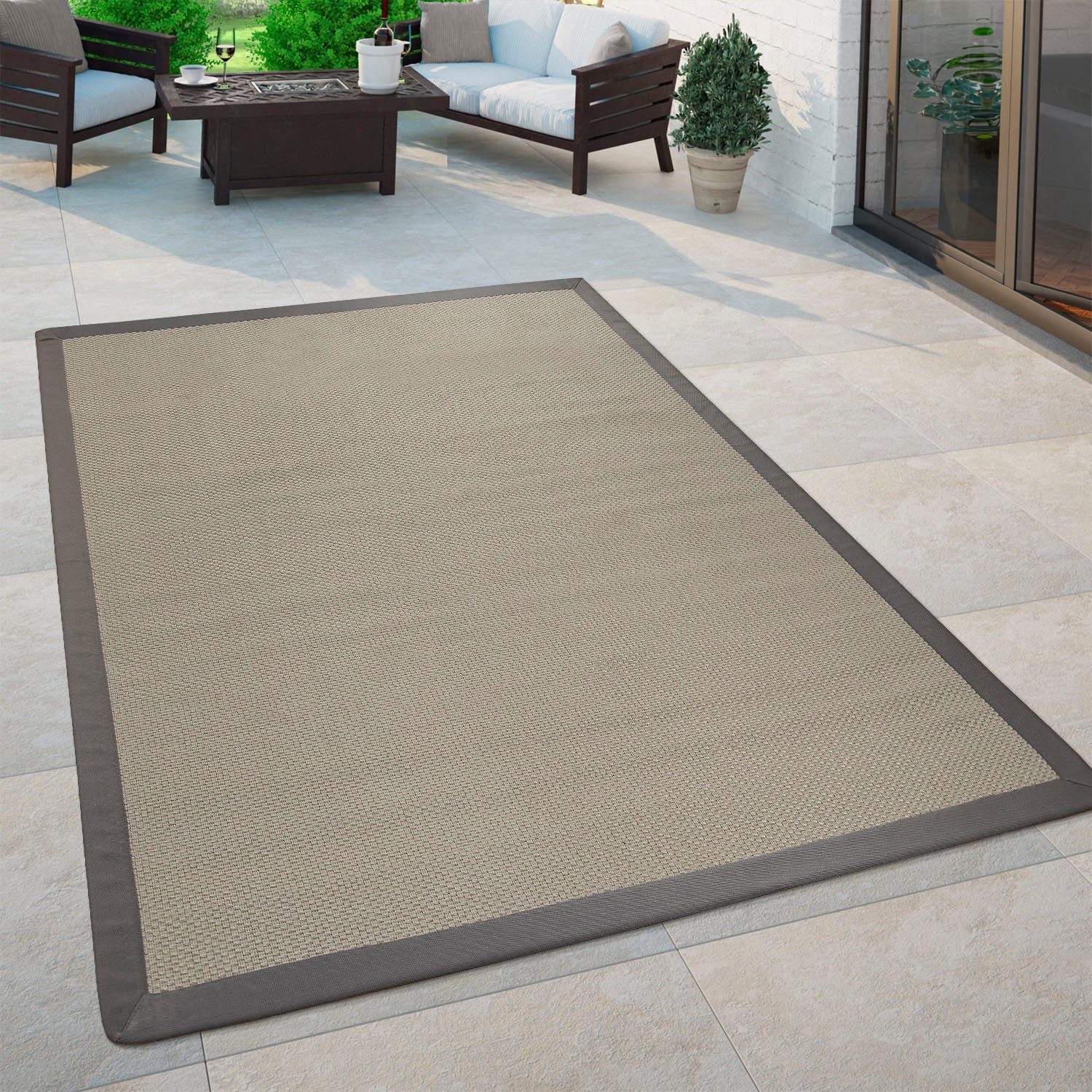 Paco Home Vloerkleed Sisala 270 Platweefsel, geweven, sisal look, randdessin, geschikt voor binnen en buiten