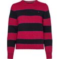 tommy hilfiger trui met ronde hals striped button c-nk sweater met leuke sierknopen op de linkerschouder rood