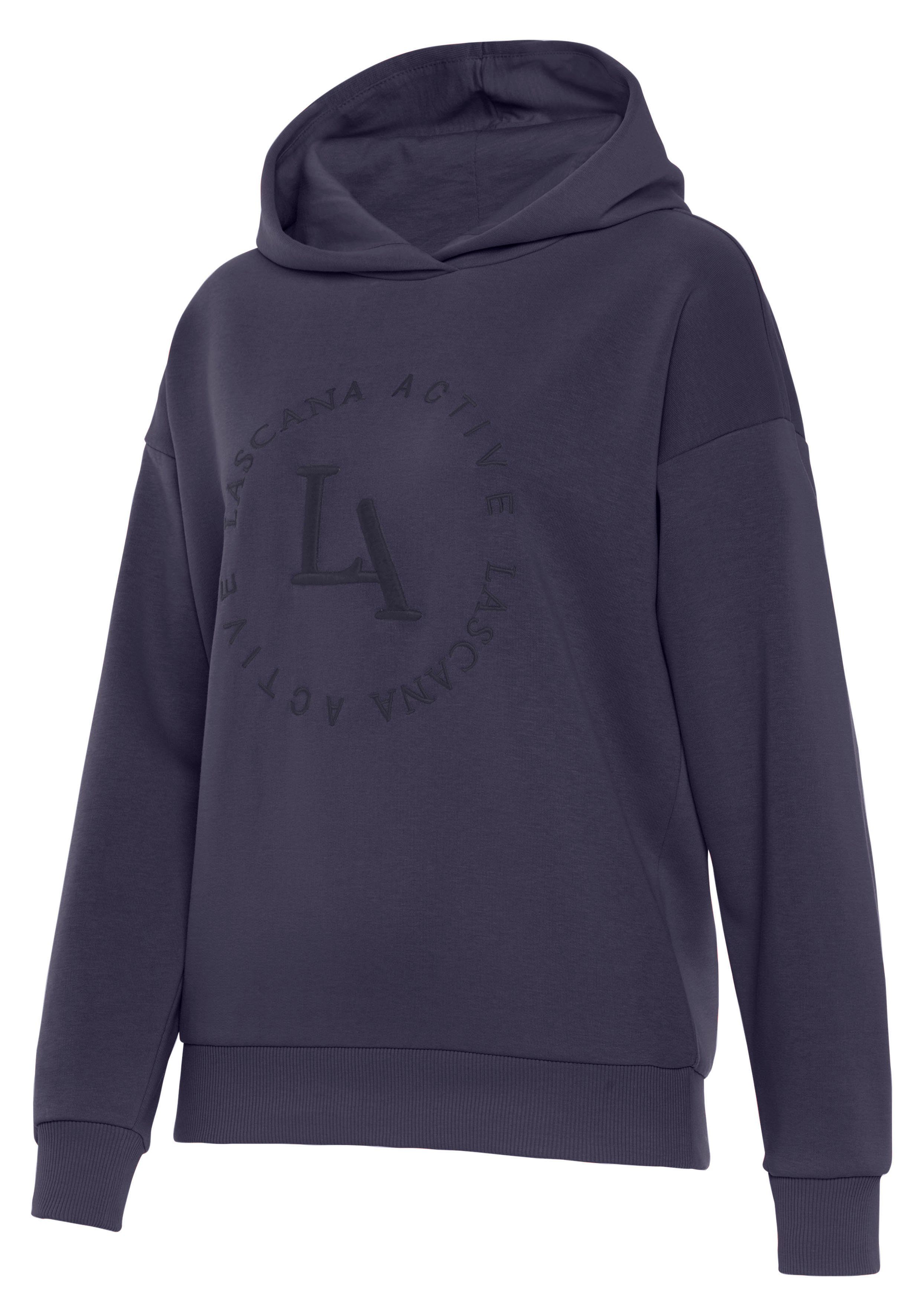 active by Lascana Hoodie - Performance hoodie met geborduurd rond logo en Performance hoodie met ronde logostiksel en zachte ribboorden