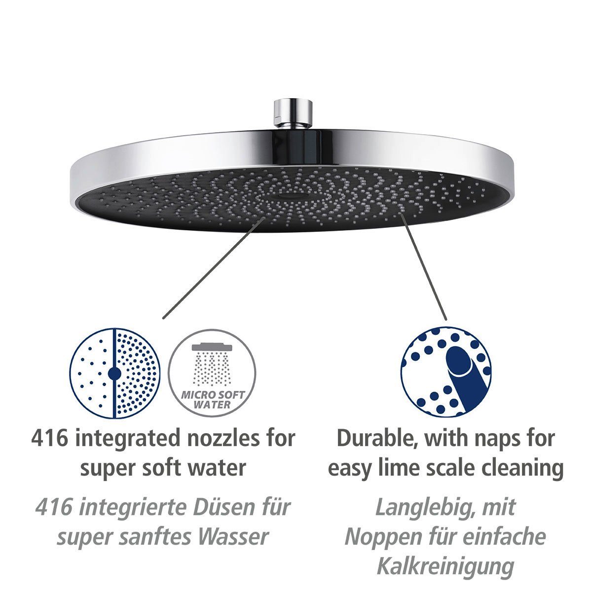 WENKO Douchekop Softwater Chroom/zwart, Ø 26 cm (1-delig)