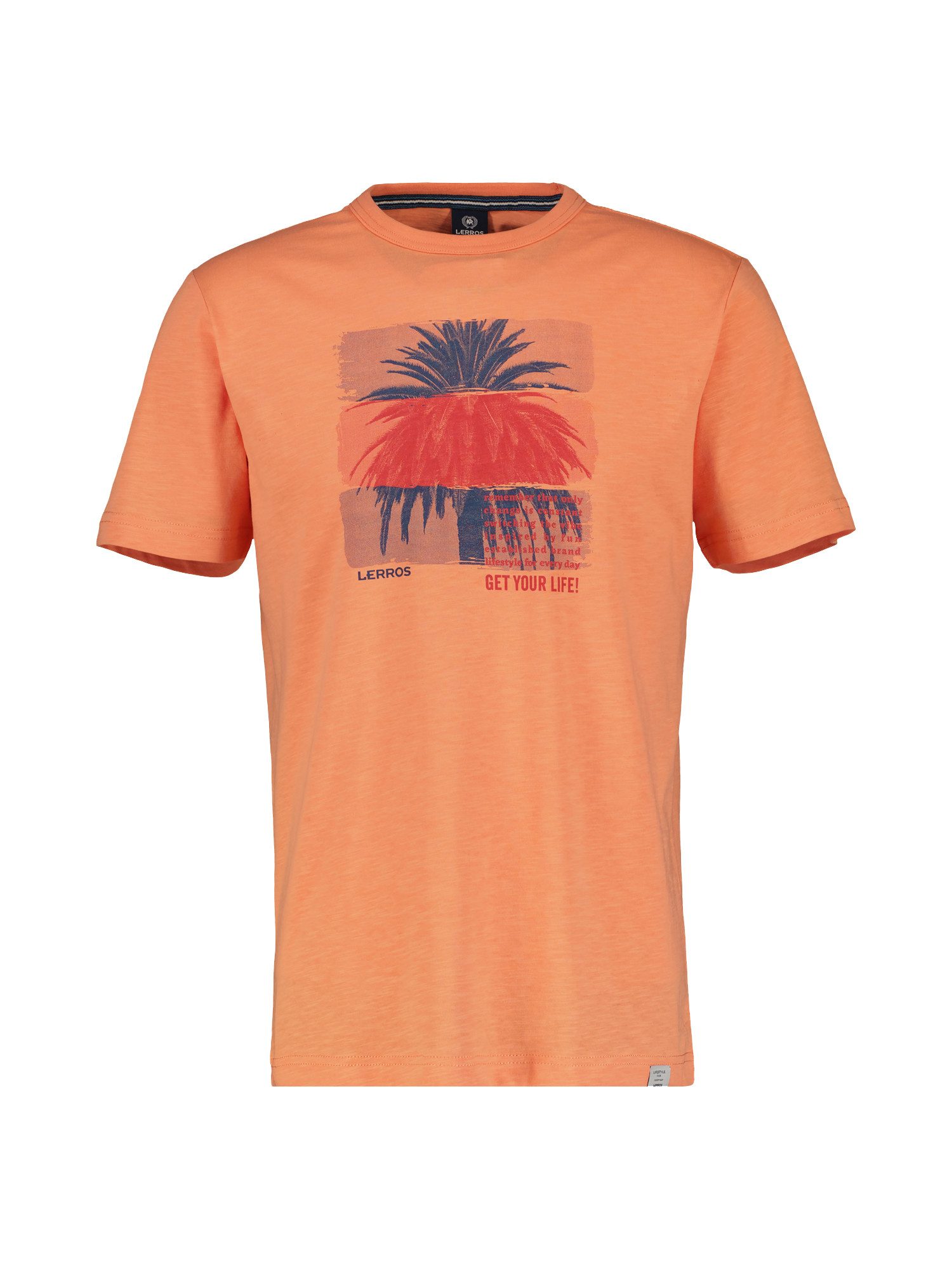 Lerros T-shirt LERROS ronde hals T-shirt met fotoprint heren t-shirts maat S oranje