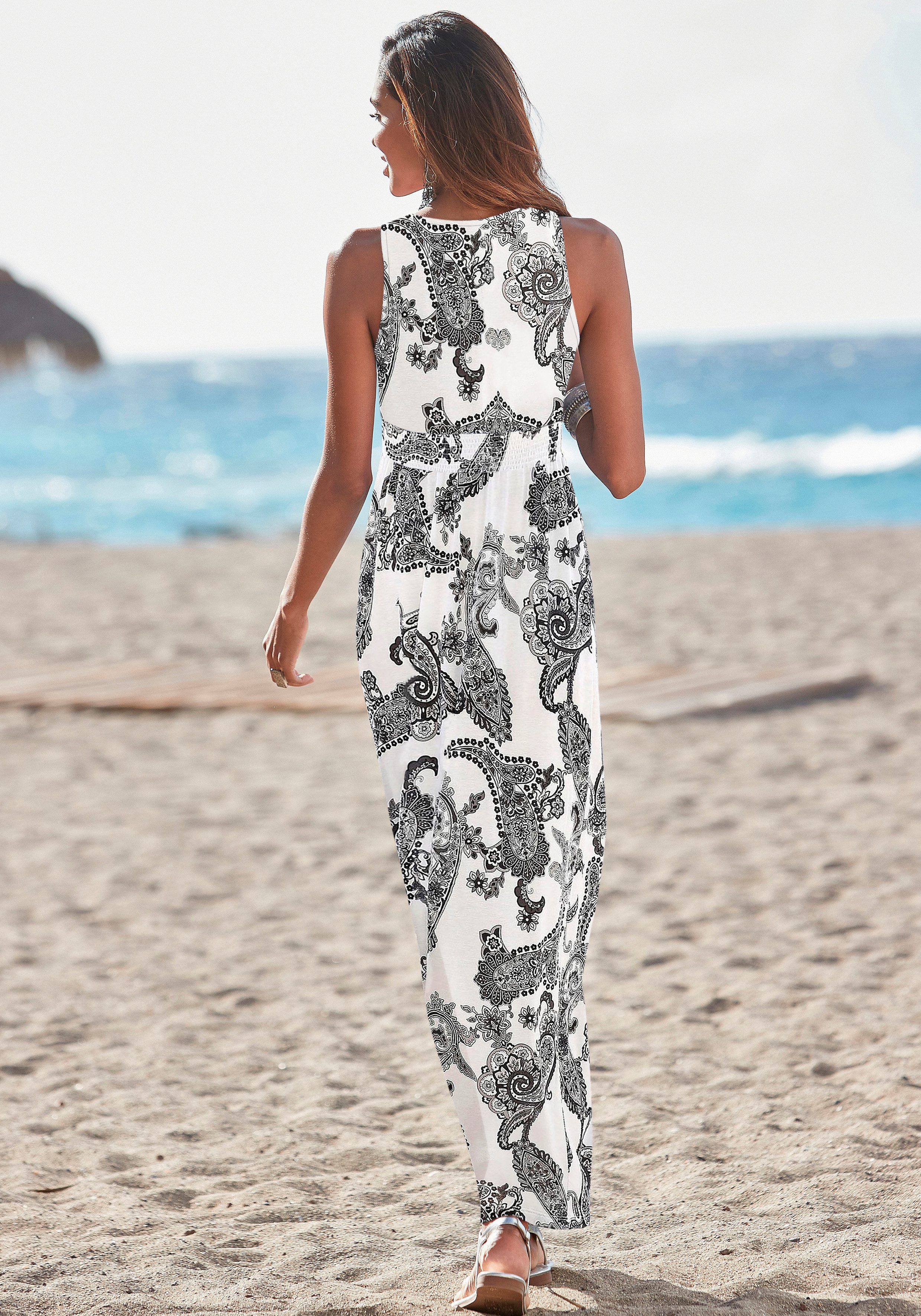 Lascana Maxi-jurk met verstelbare hals in all-over print, zomerjurk, strandjurk