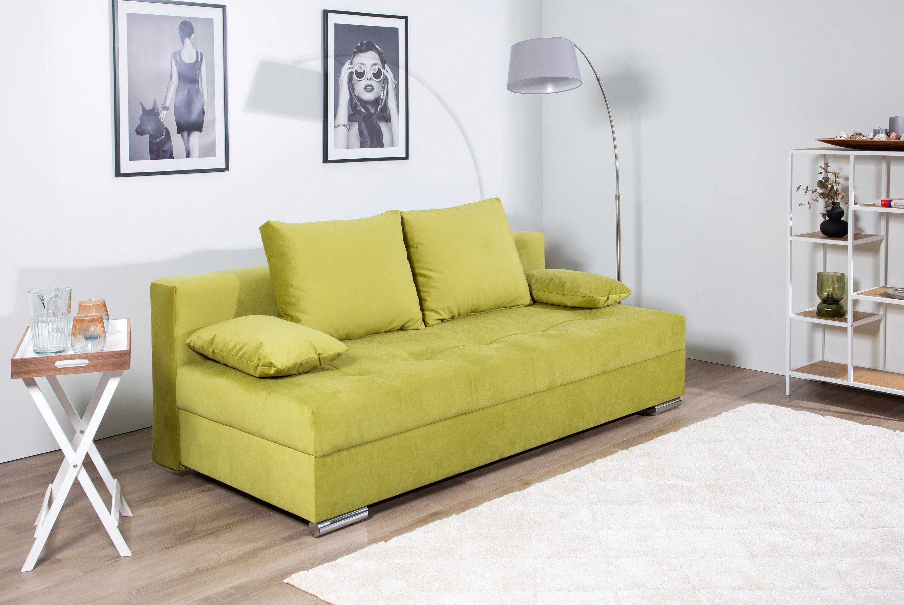 COLLECTION AB Slaapbank Tania met bedfunctie en bedlade comfortabele zitcomfort: veren-kern bekleding, inclusief rugkussen