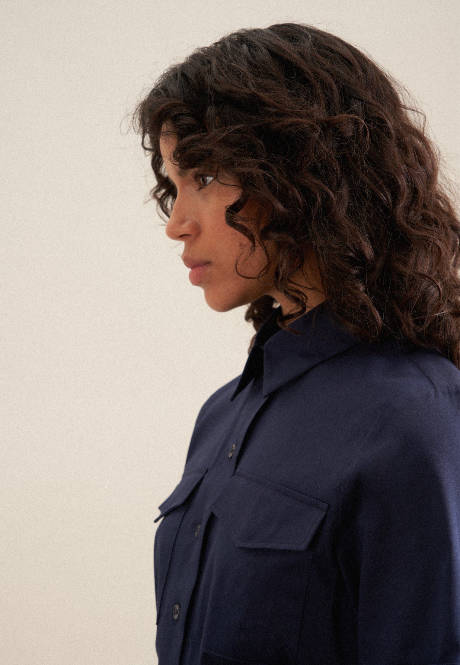 seidensticker Overhemdblouse Zwarte roos Korte mouwen kraag uni