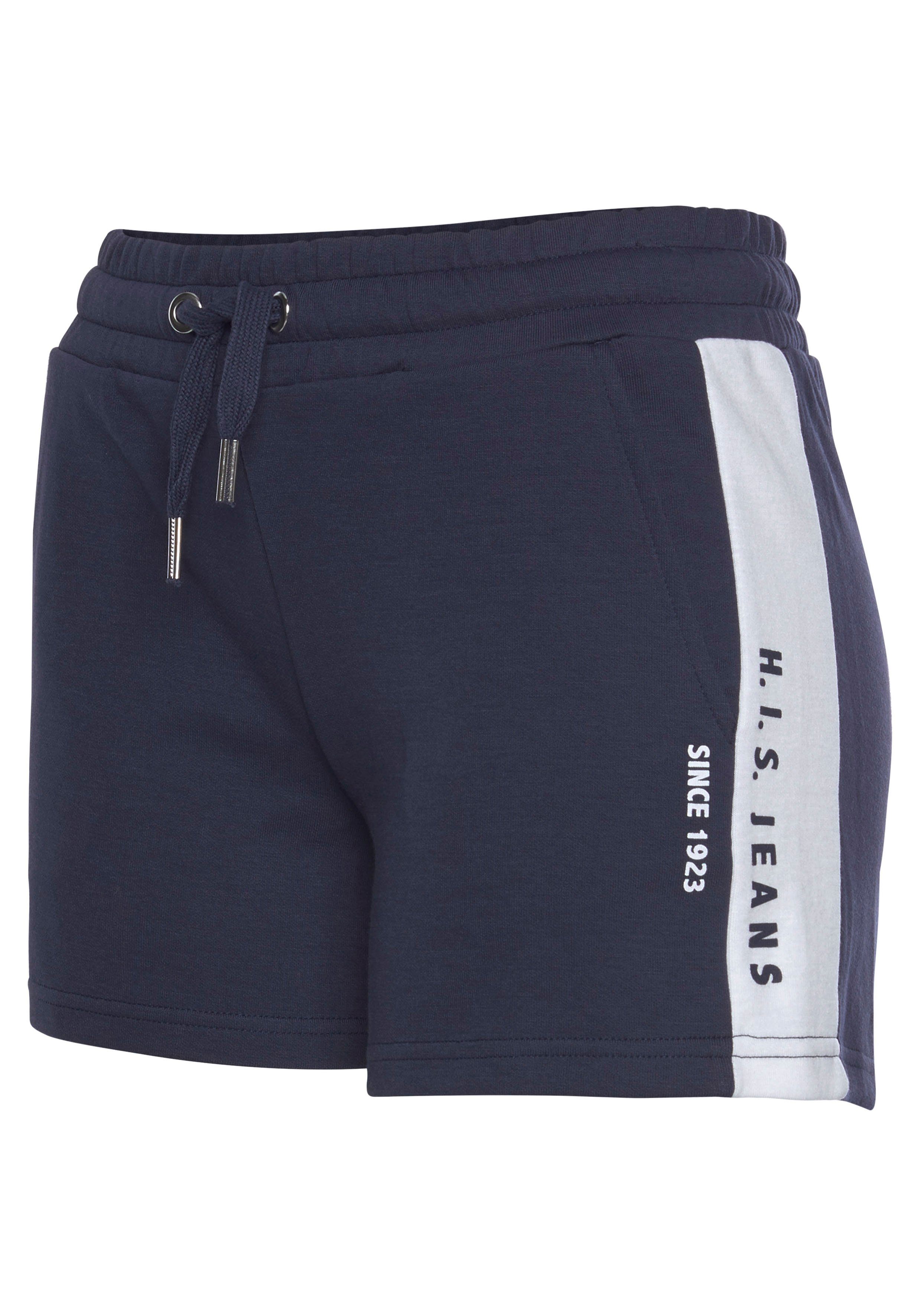 H.I.S Short met witte strepen opzij en logoprint