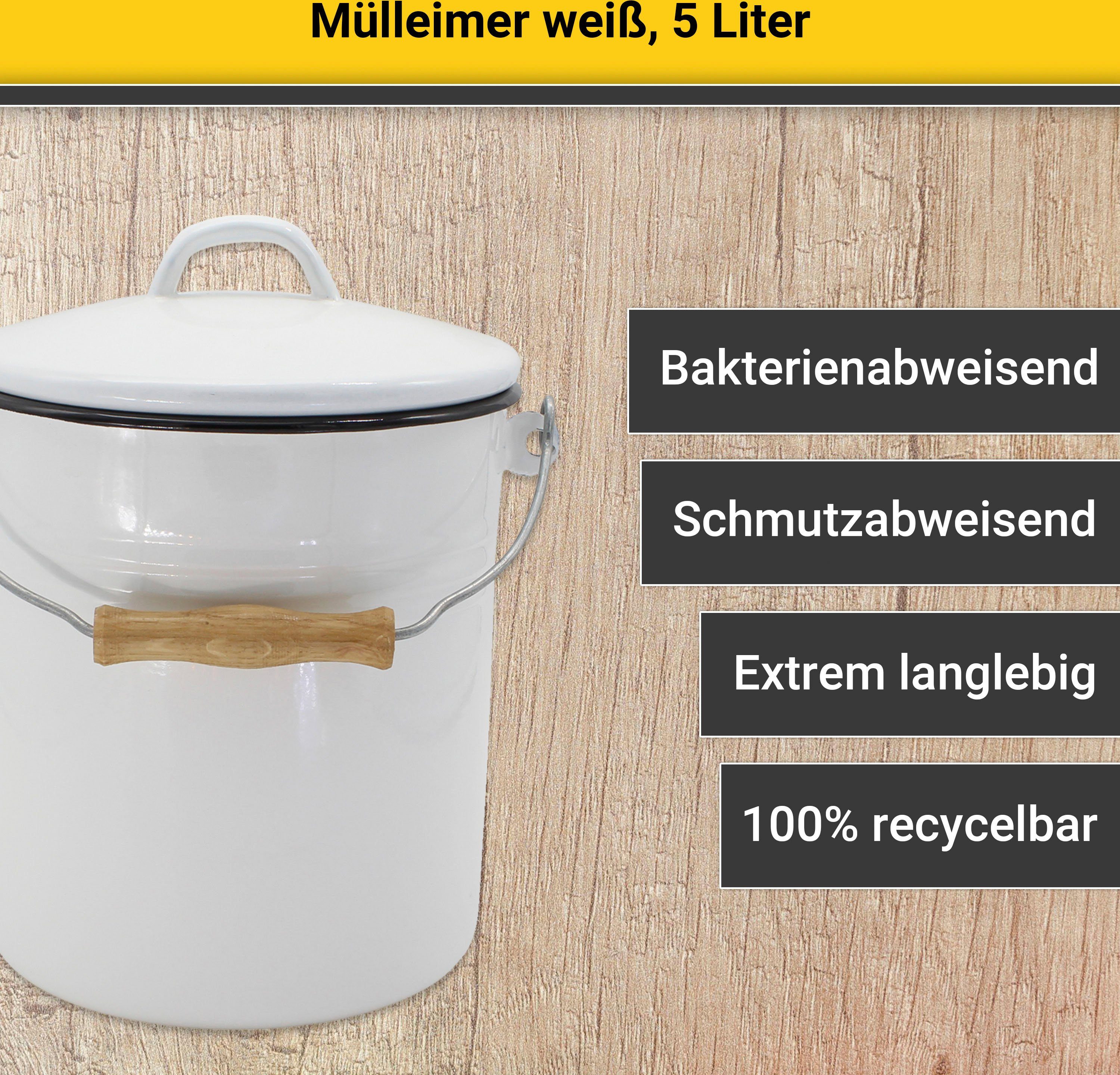 Krüger Vuilnisemmer Emaille prullenbak met deksel snij- / krassbestendige oppervlakte, bacteriewerend, extreem duurzaam (2-delig)